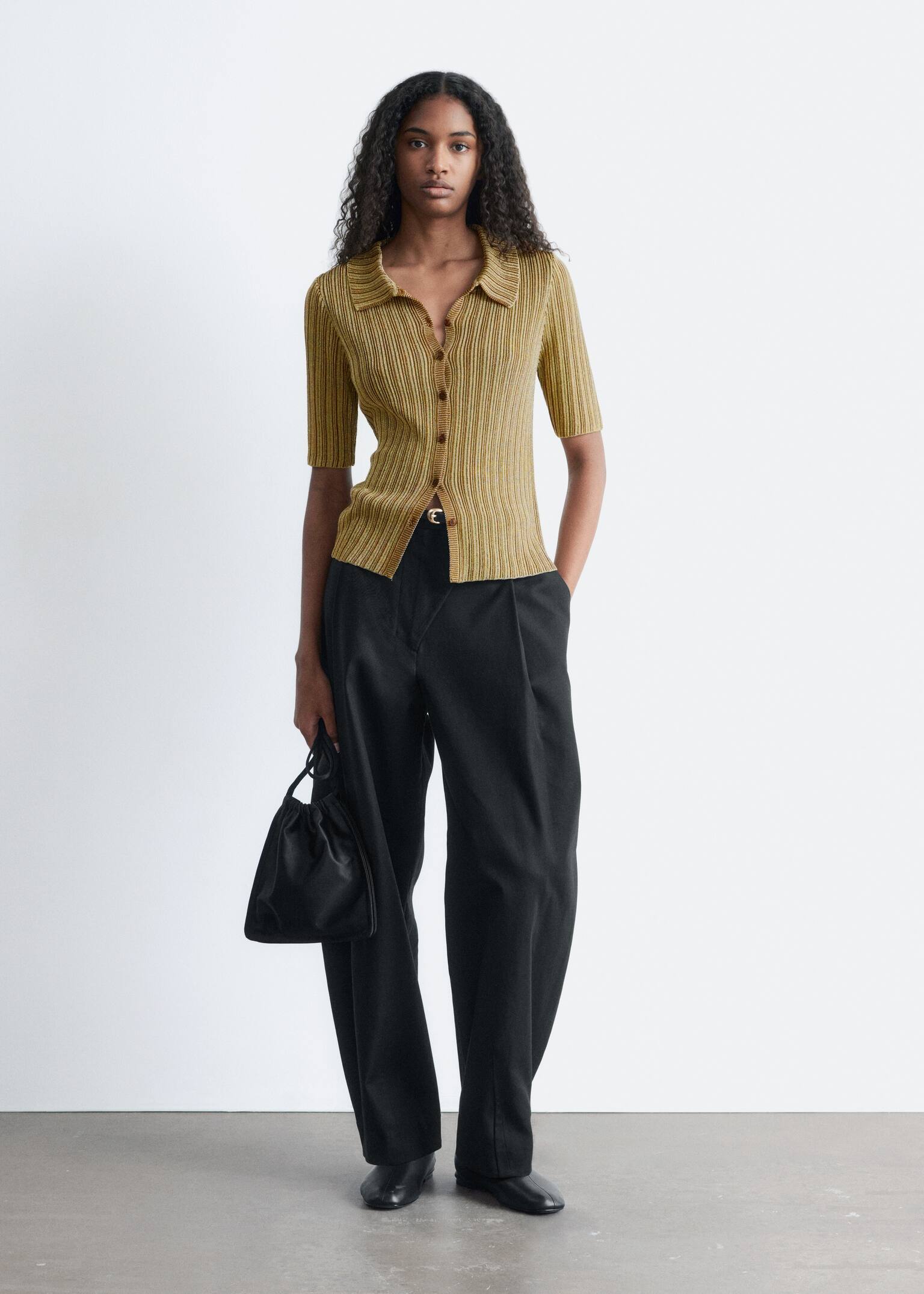 Ribstrikket Lurex-top - Beige - 1