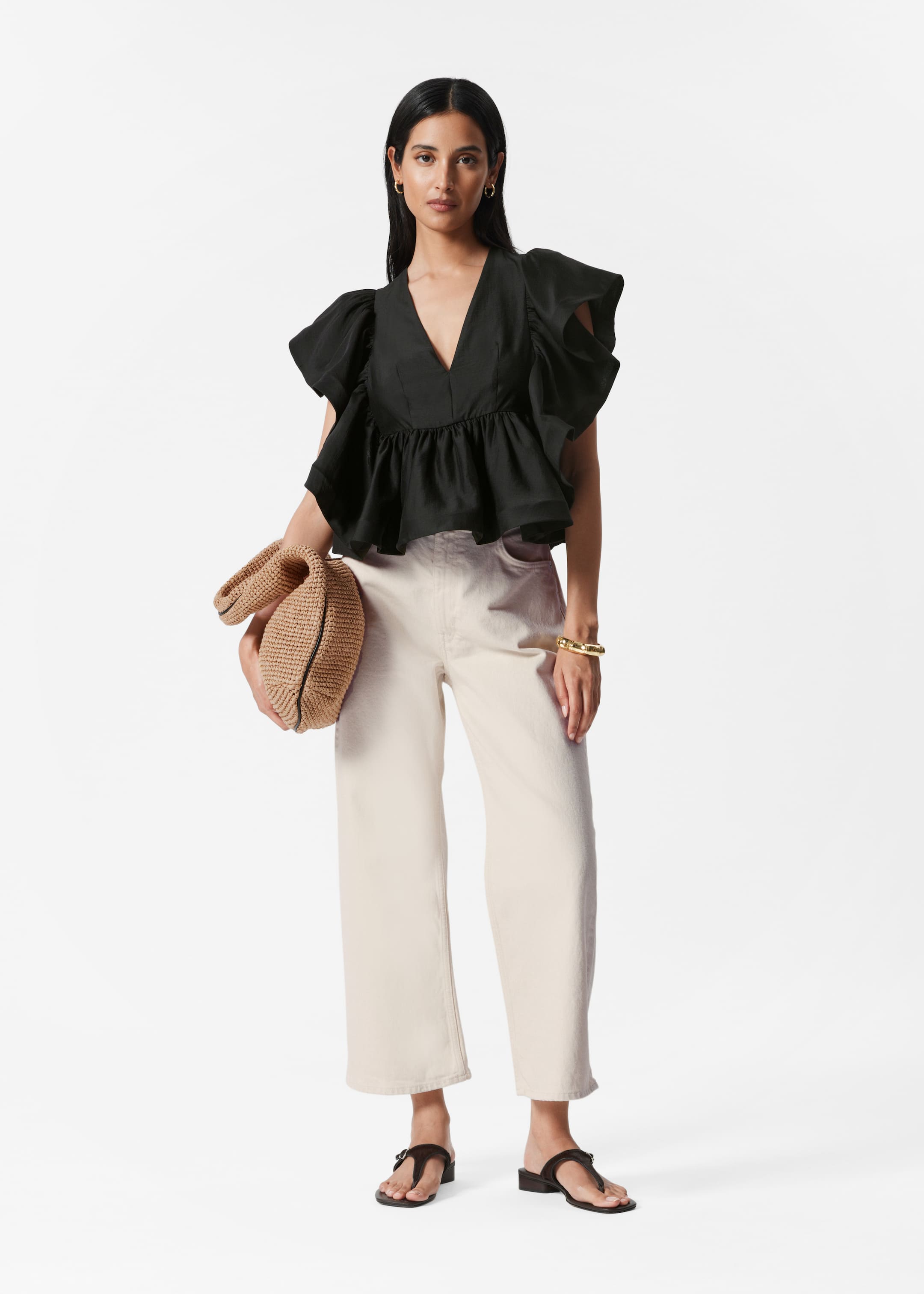 Größeres Bild anzeigen: Bluse mit Rüschen und V-Ausschnitt - Schwarz - Ladies | H&M AT 2