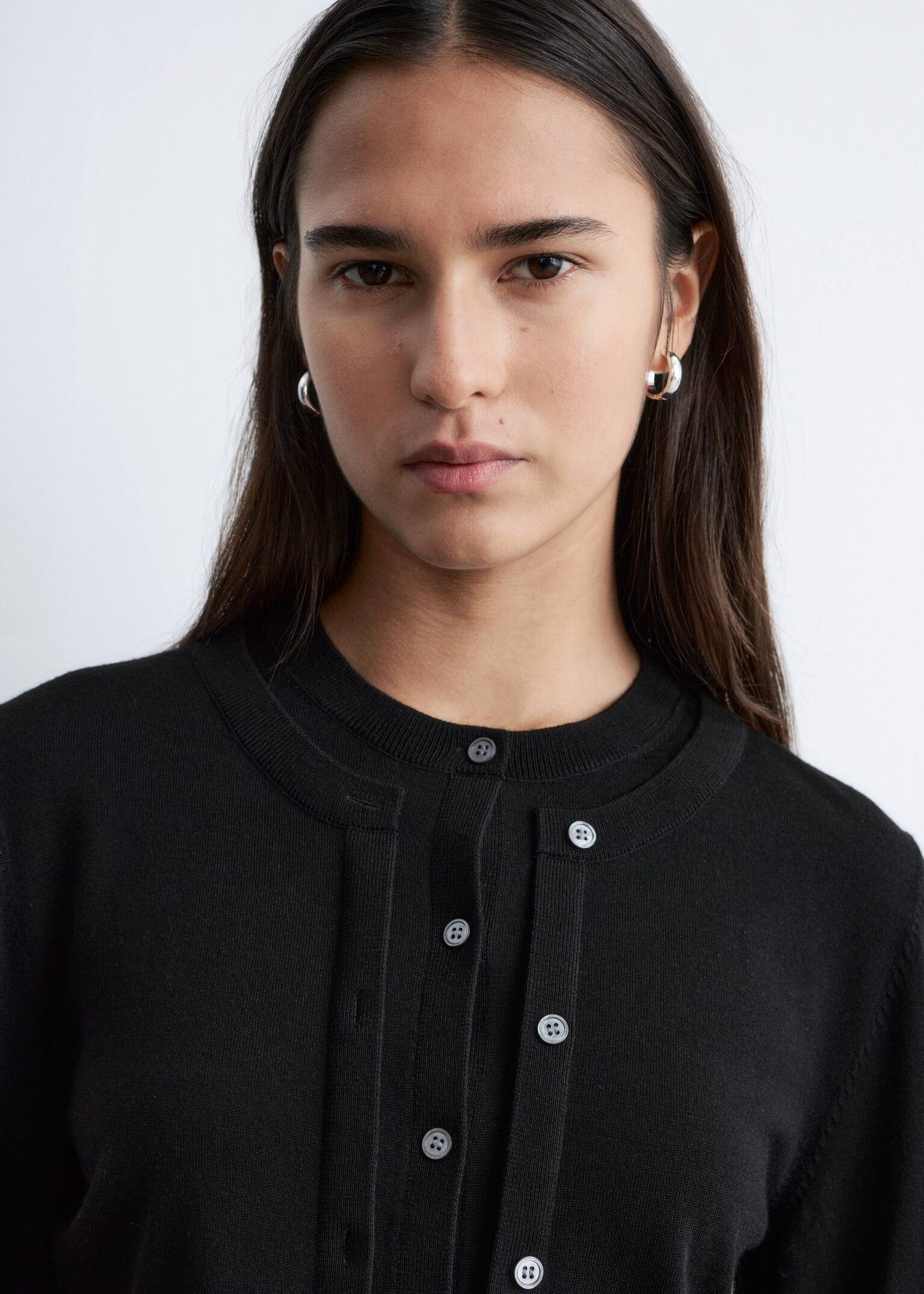 קרדיגן צמר דו-שכבתי - שחור - 3