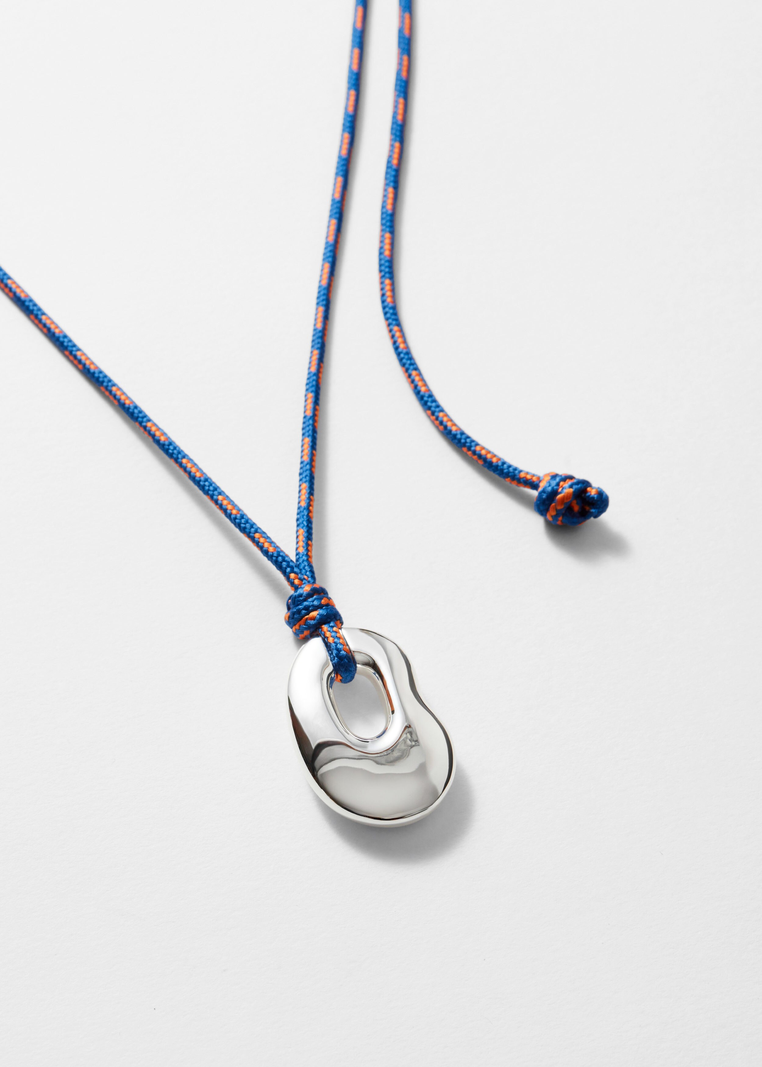 Sculptural Pendant Cord Necklace - Bright Blue/Silver - & Other