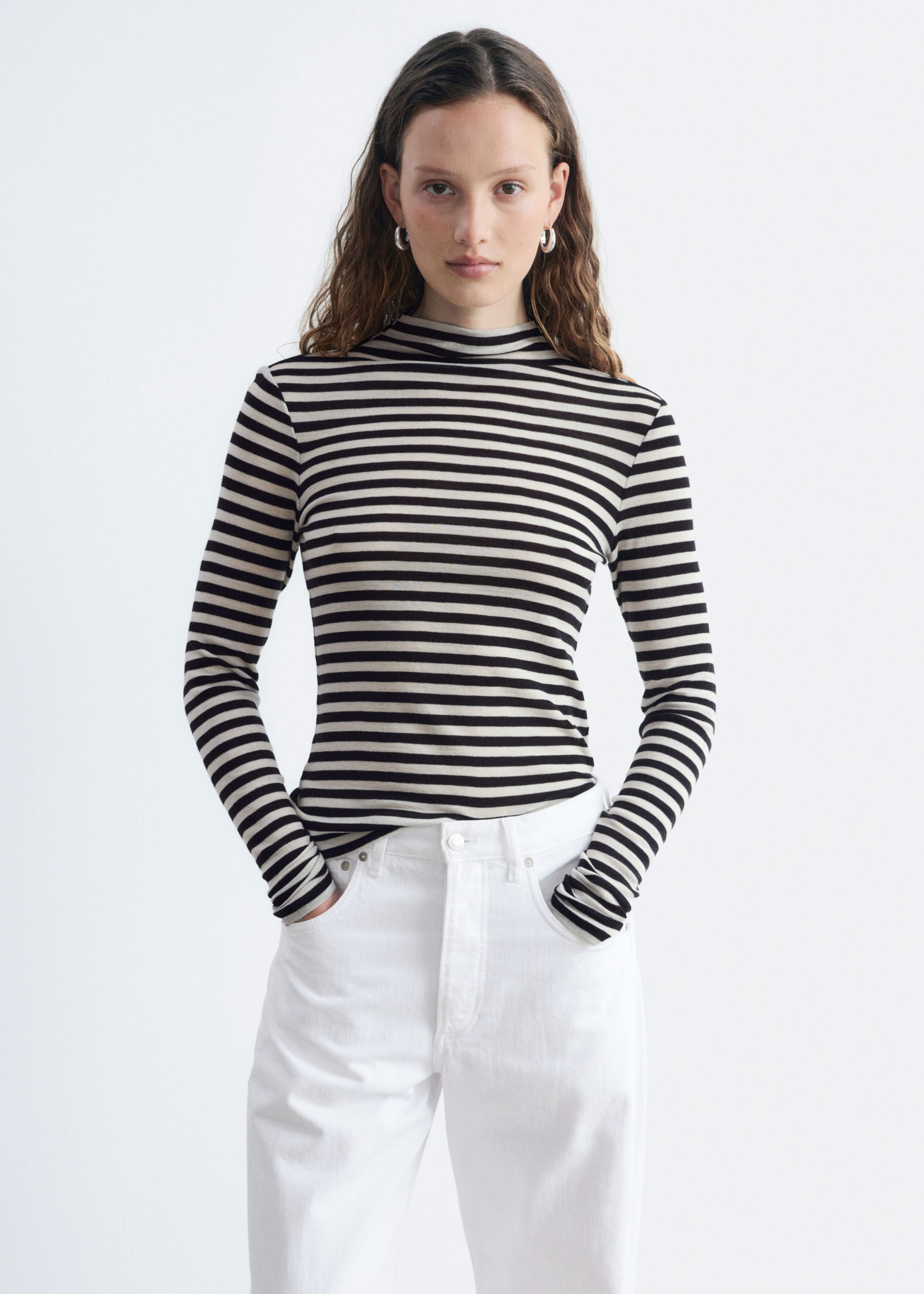 Wool Mock-Neck Top - White/Black - Lookbook
