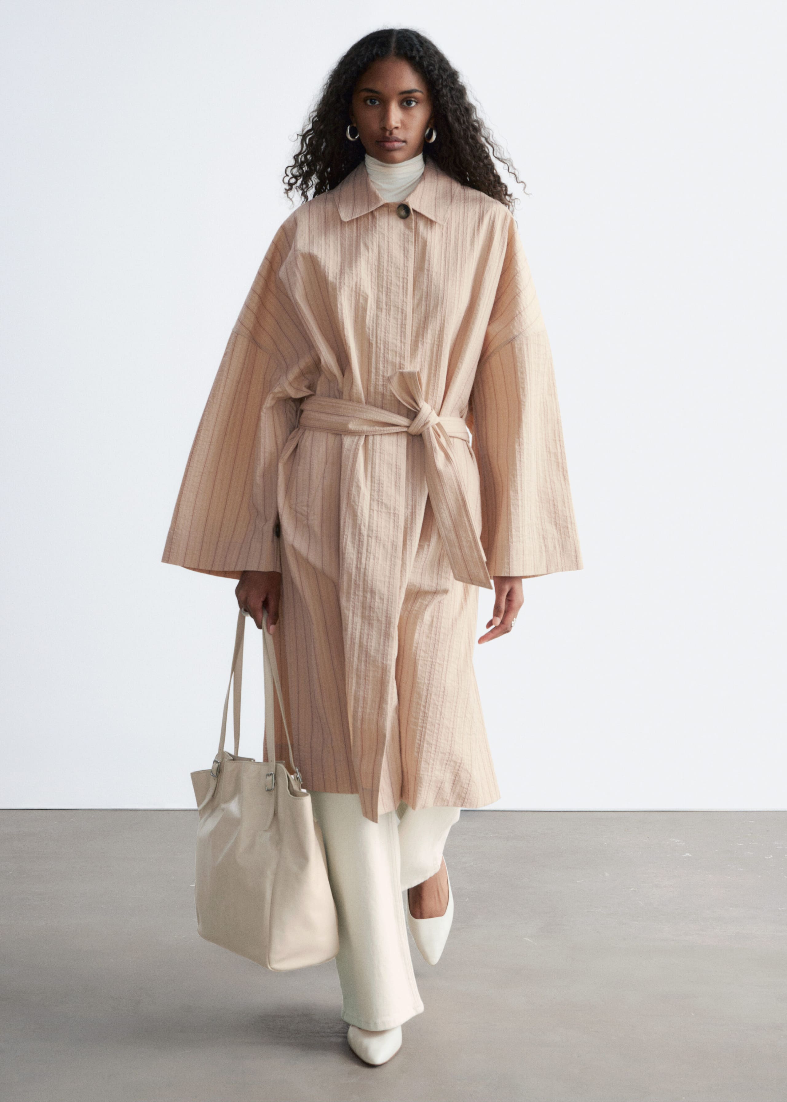 Image of Trench-coat oversize à fines rayures