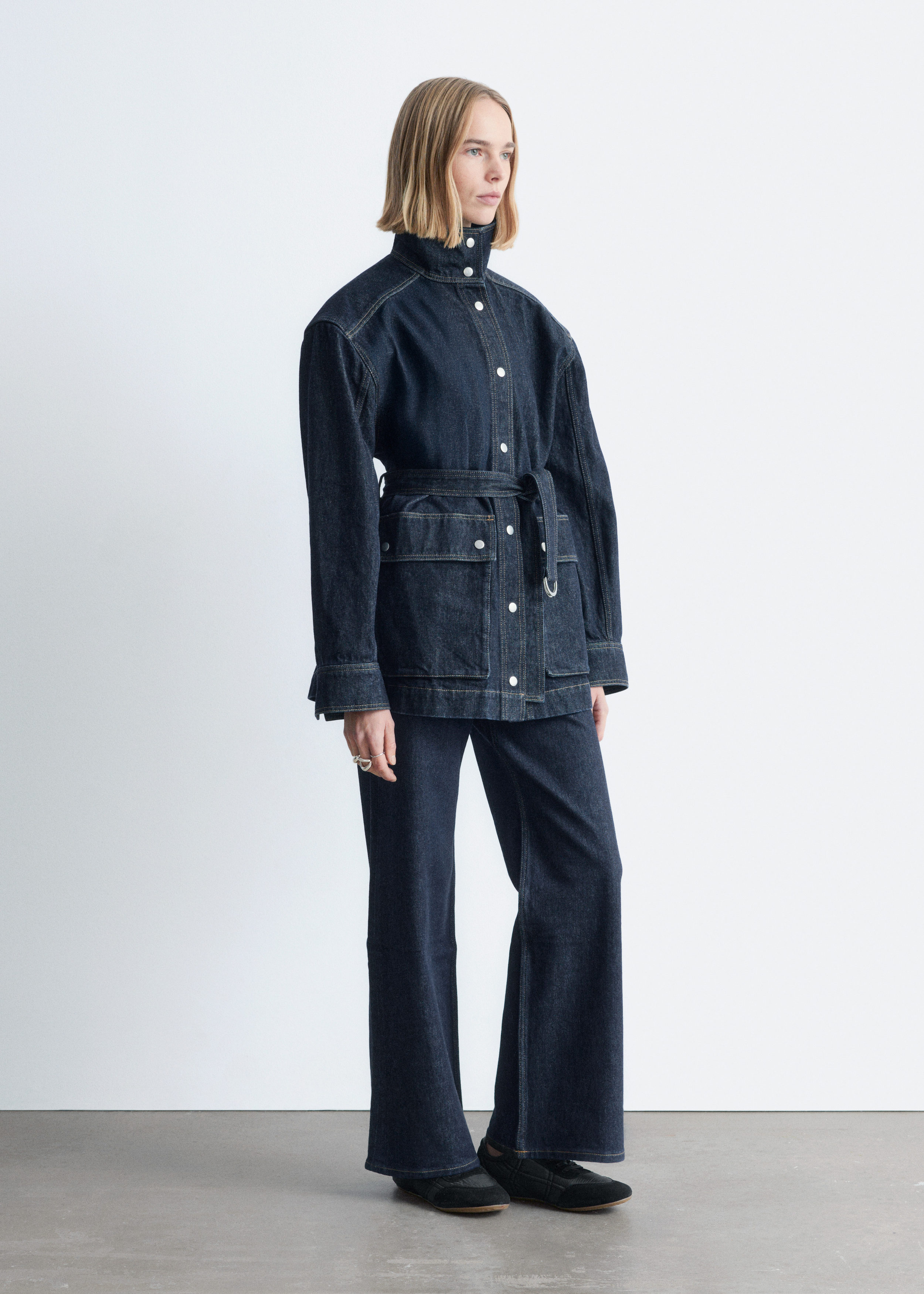 Tie-Belt Denim Jacket