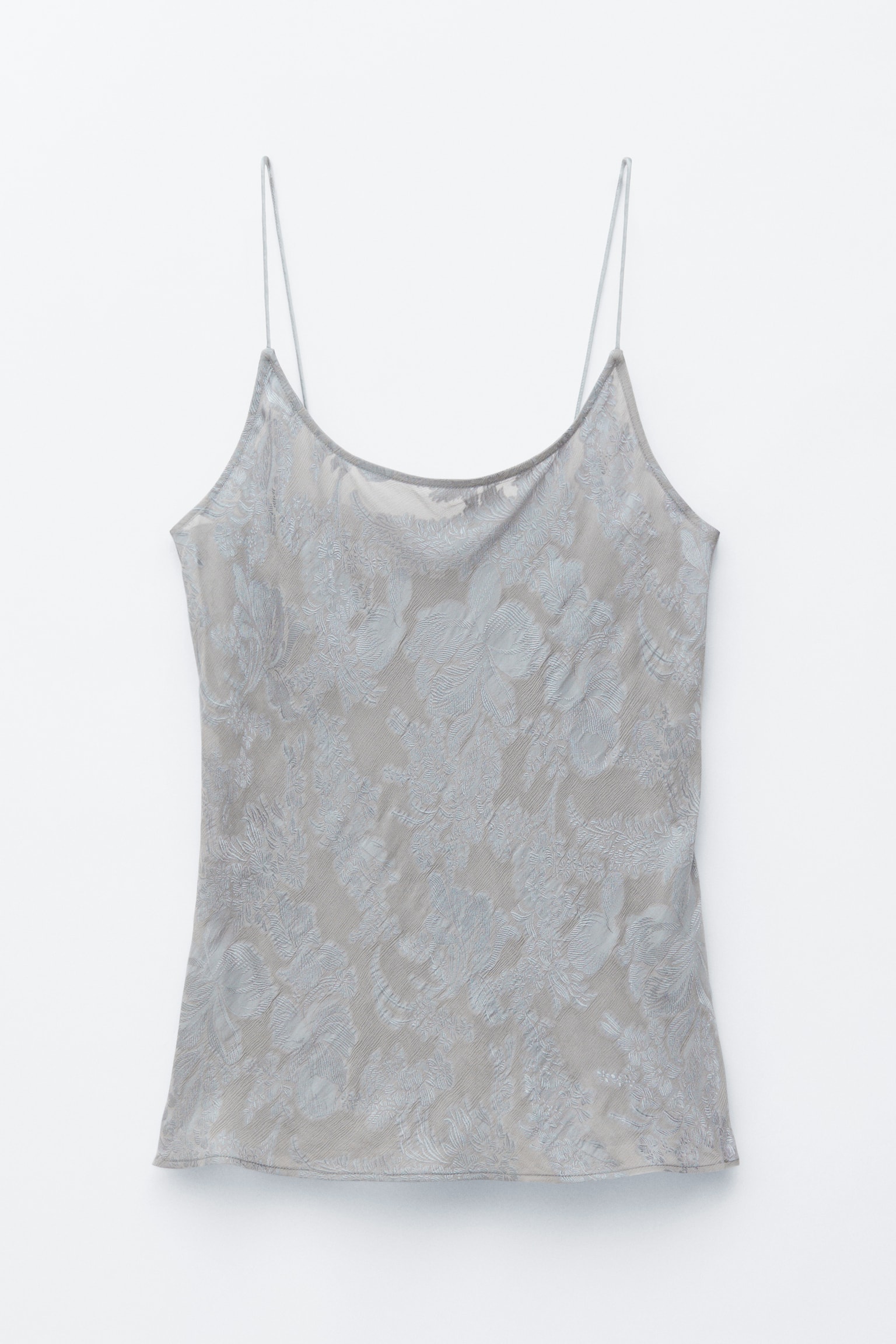 Camisola de alças de cetim transparente jacquard - Cinzento - 1