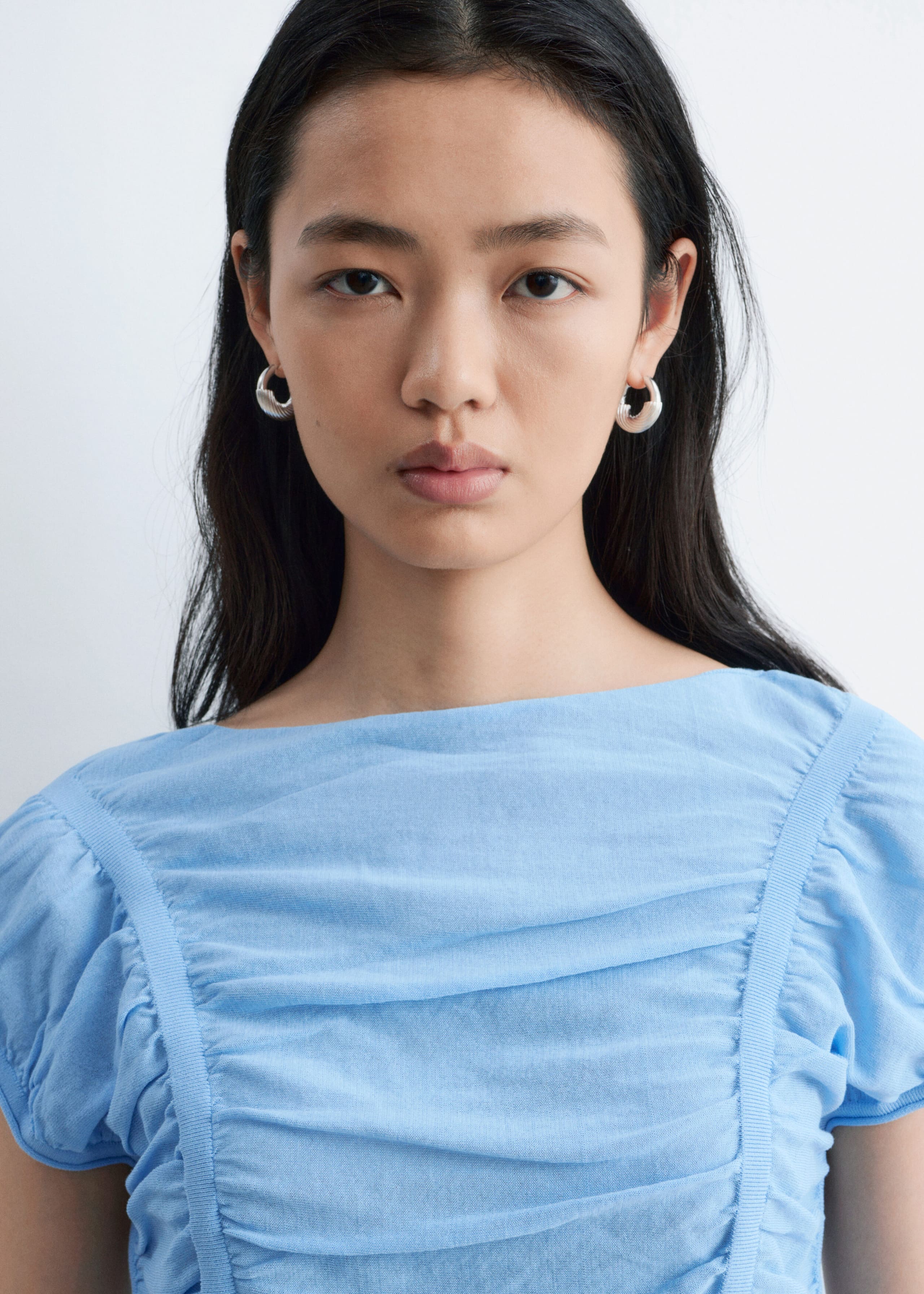 Haut froncé à mancherons - Bleu clair - Lookbook