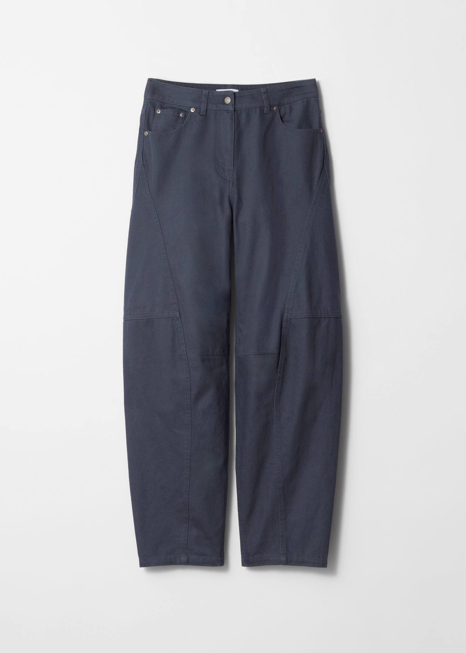 Spodnie barrel z bawełny o skośnym splocie - Ciemnoniebieski