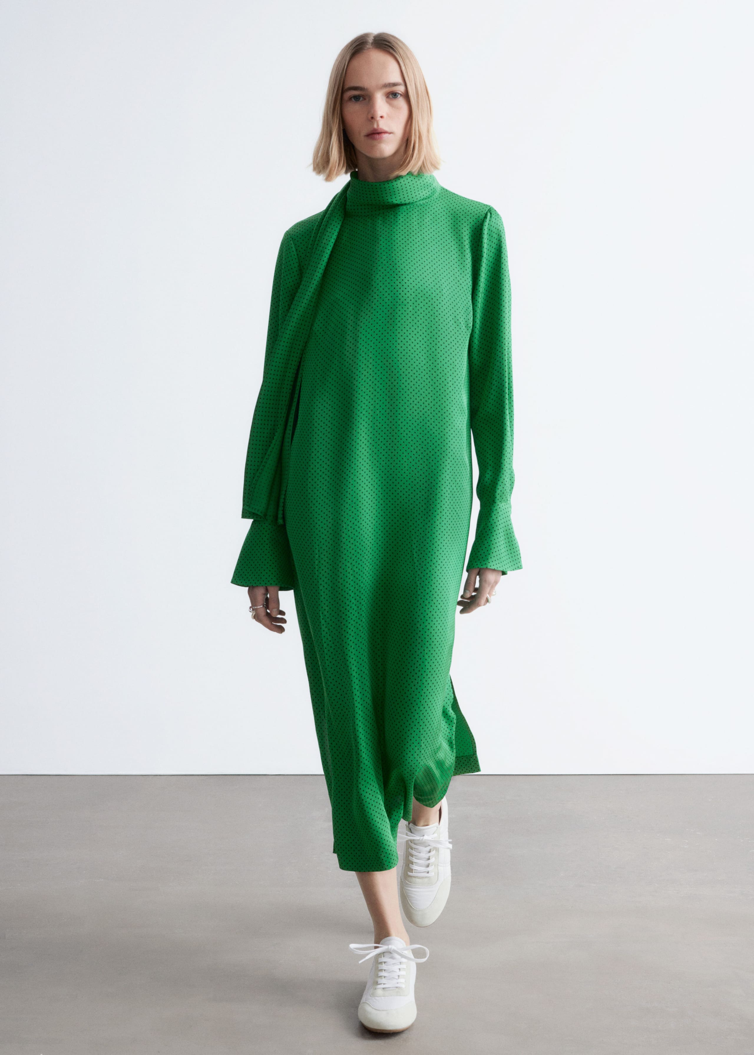 Image of Scarf-Neck Midi Dress