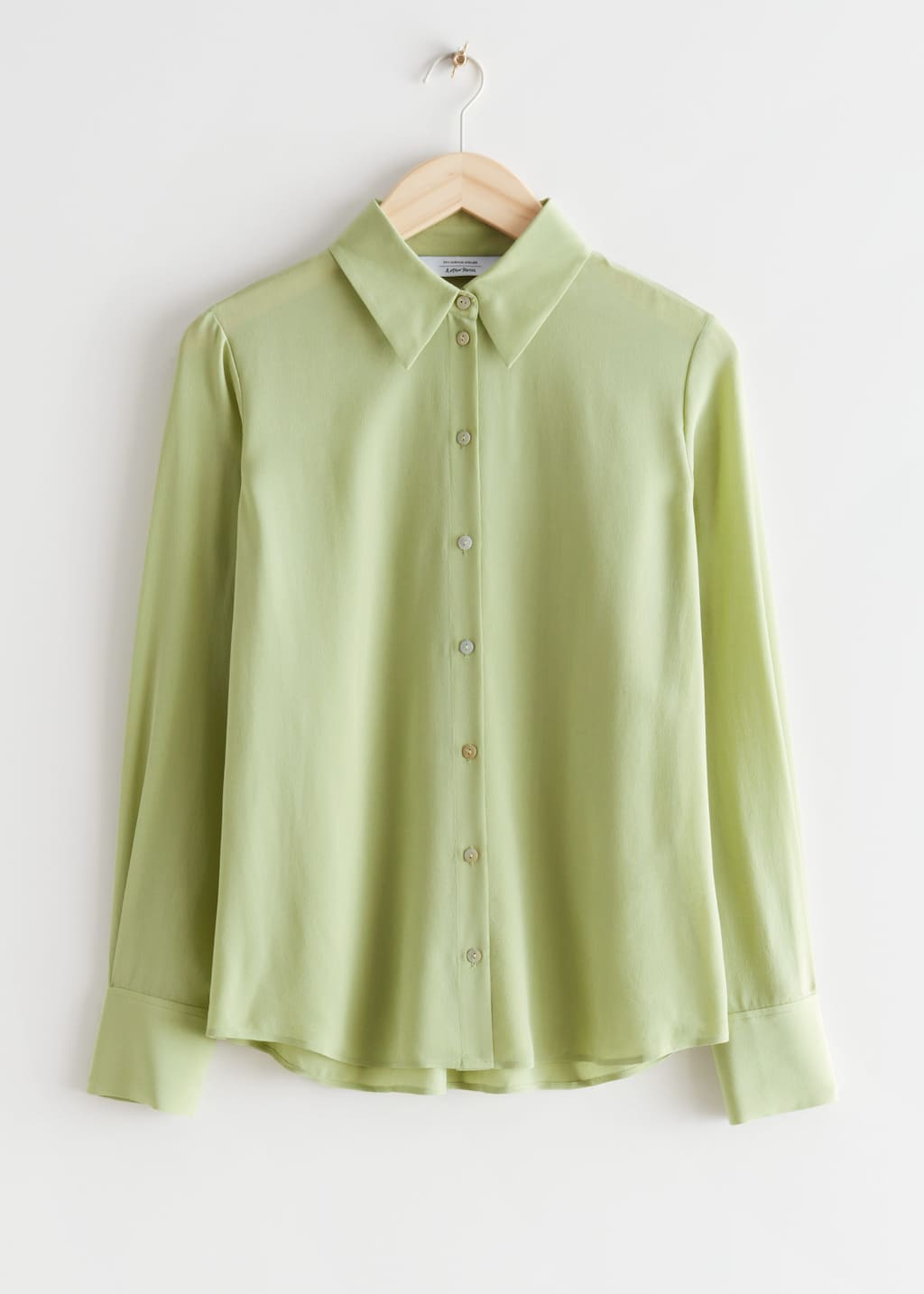 Shell Button Silk Shirt - Pistachio - Still Life