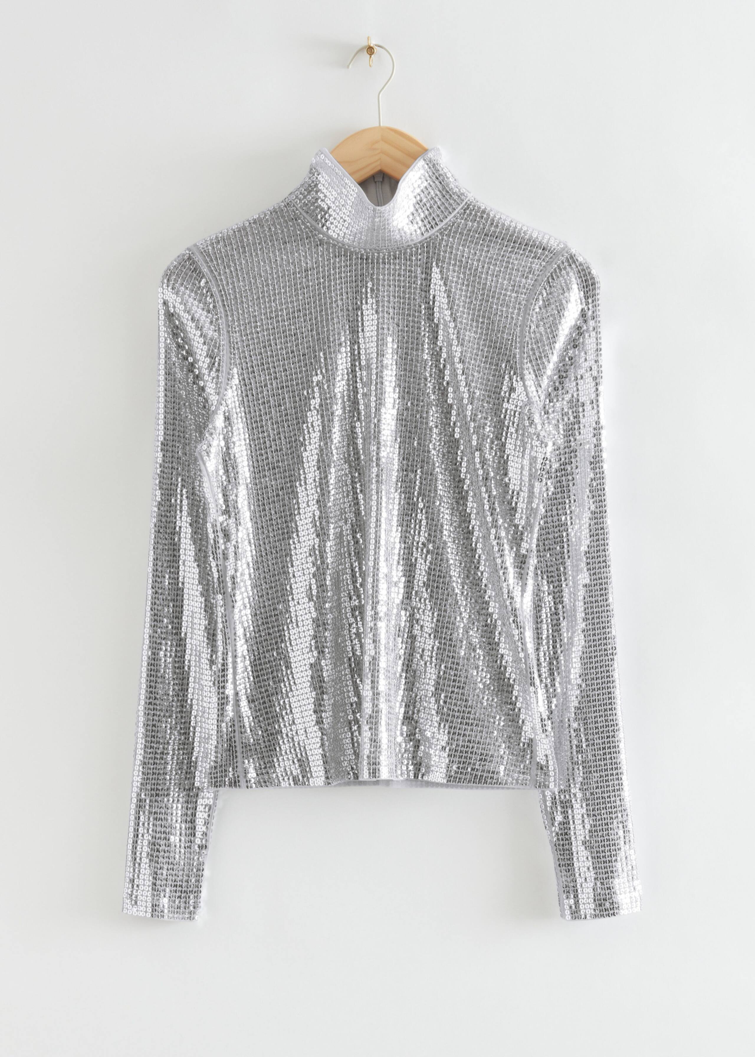 FittedSequinTurtleneckTop - Silver - Natura morta
