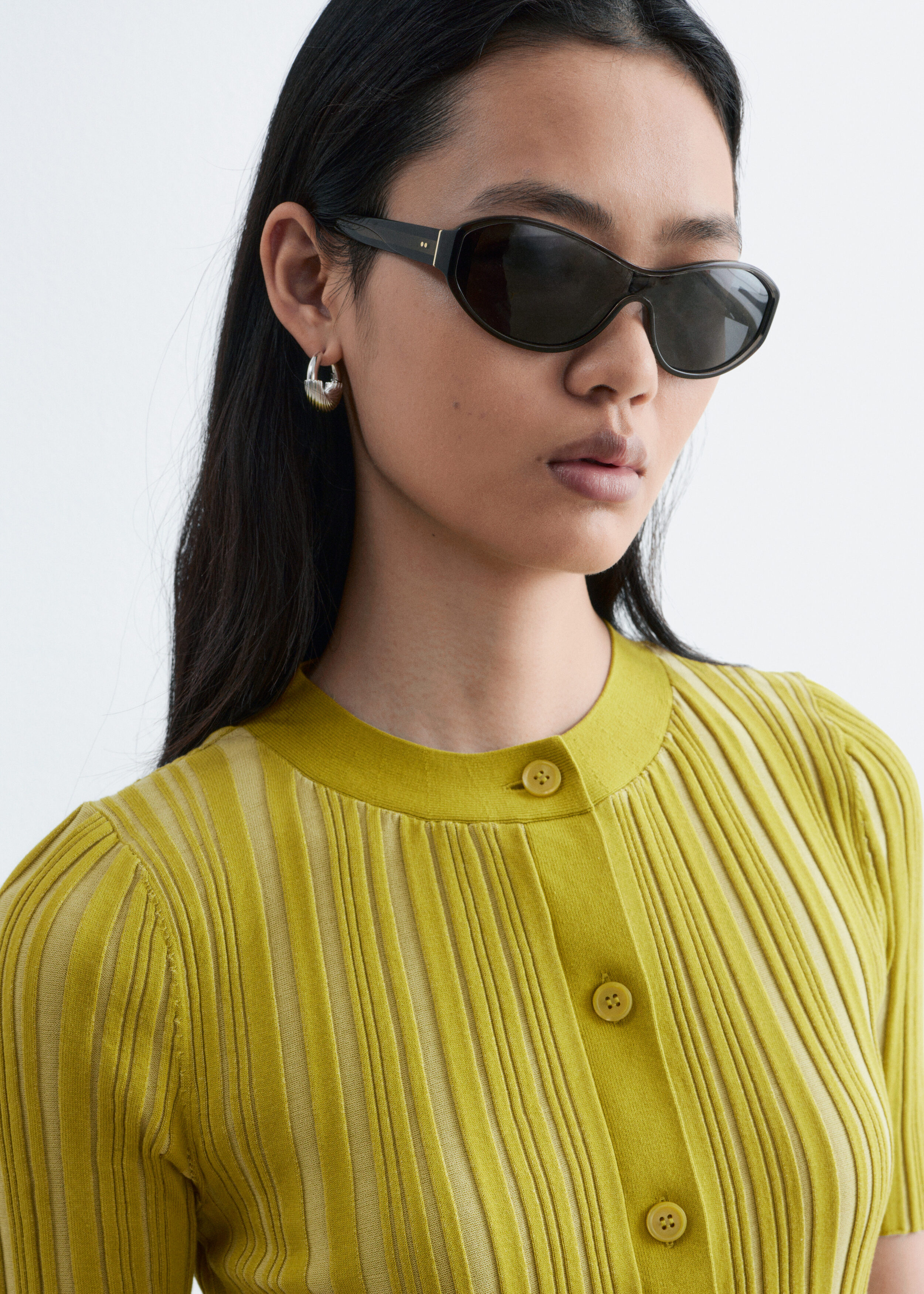 Short-Sleeve Rib-Knit Cardigan - Chartreuse - & Other Stories US