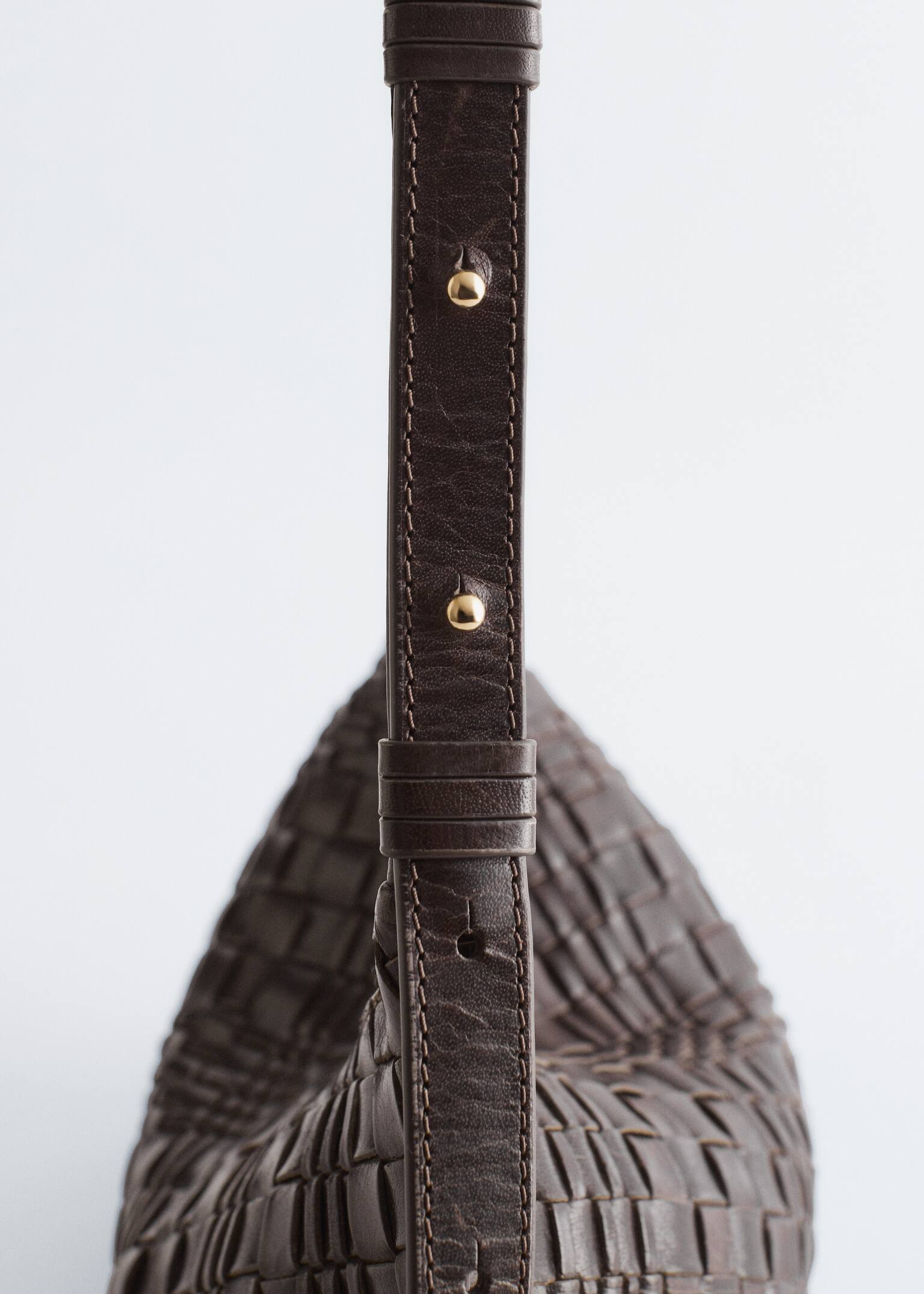 Interwoven Leather Crossbody Bag - Dark Brown/Black/Khaki Green - 5
