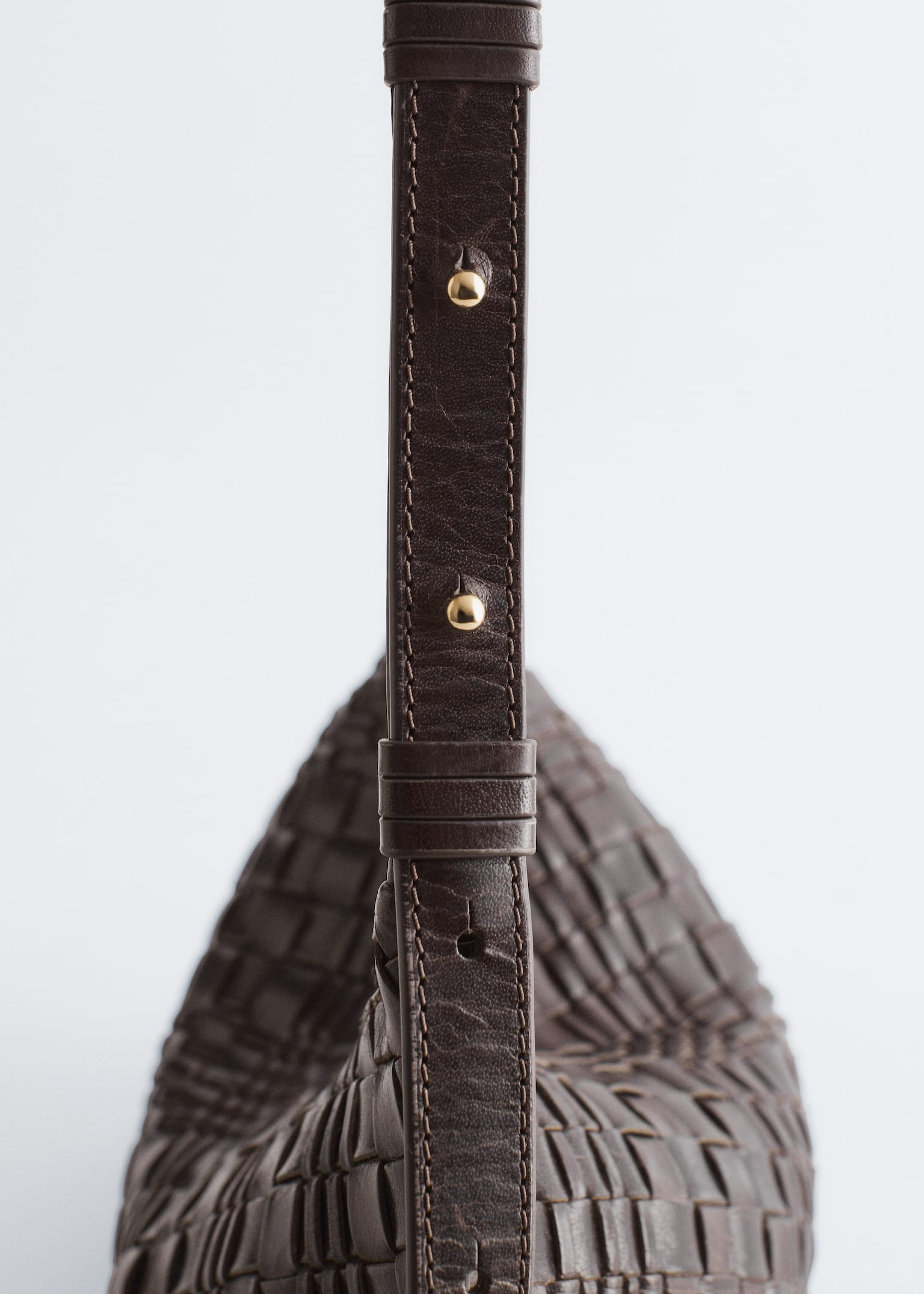 Torba crossbody z plecionej skóry - Ciemnobrązowy/Zielony khaki - 3