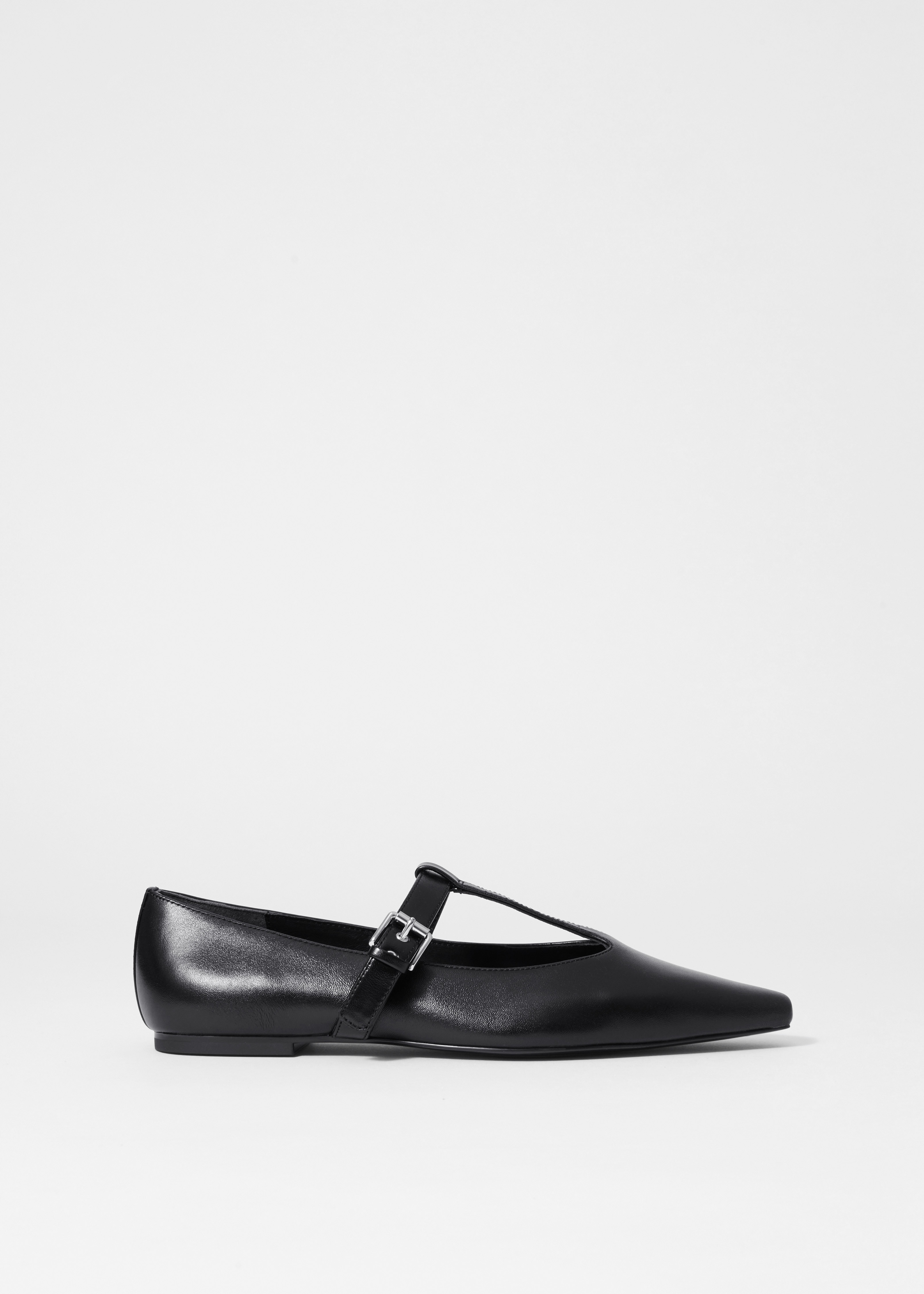 Flache Ballerinas aus Leder mit T-Riemen - Schwarz/Weinrotes Lackleder