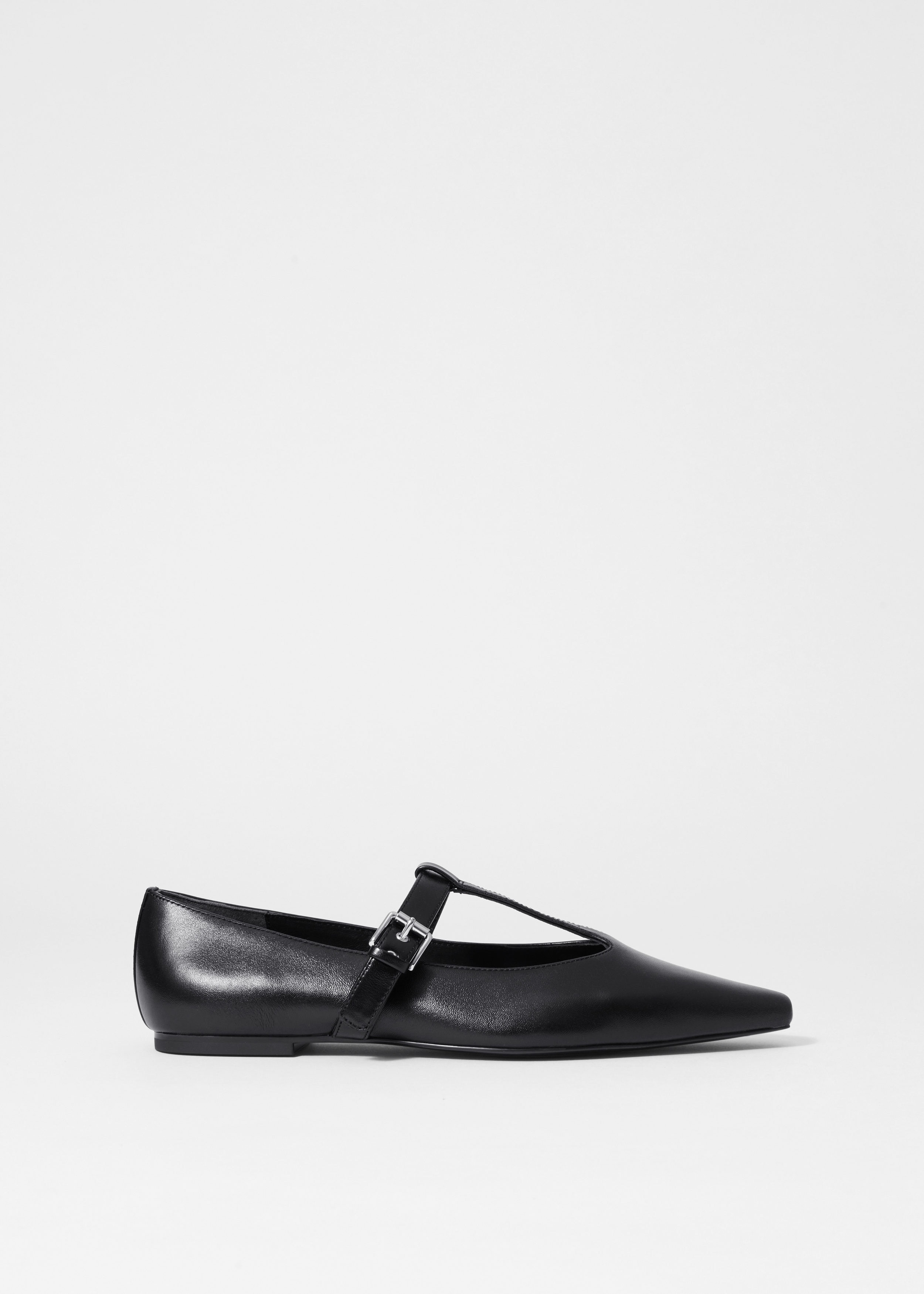 Image of Flache Ballerinas aus Leder mit T-Riemen