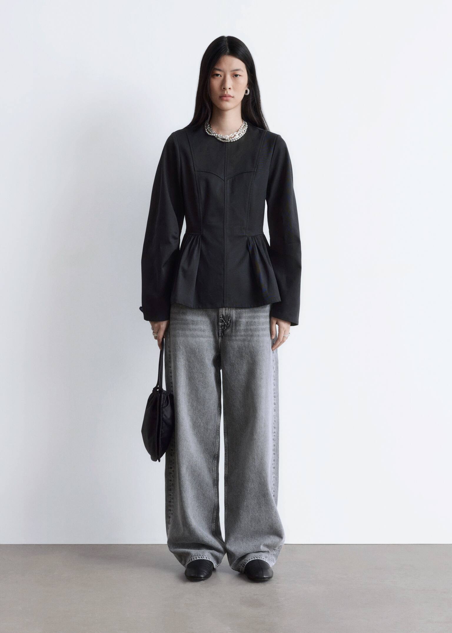 Peplumtopp i bomull - Svart/Crèmevit - 7