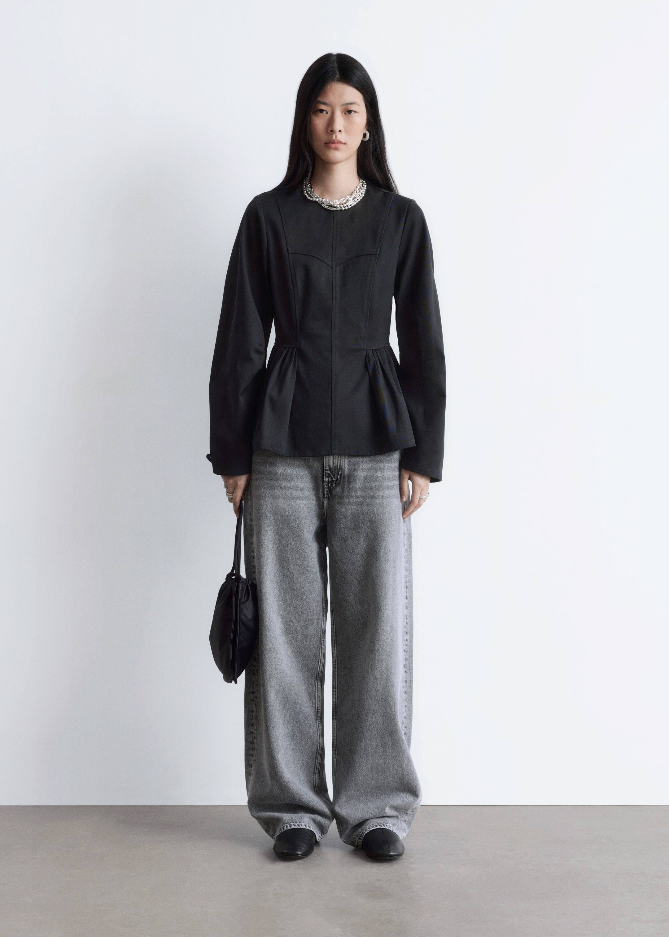 Näytä suurempi kuva: Puuvillapusero peplum-helmalla - Musta - NAISET | H&M FI 4