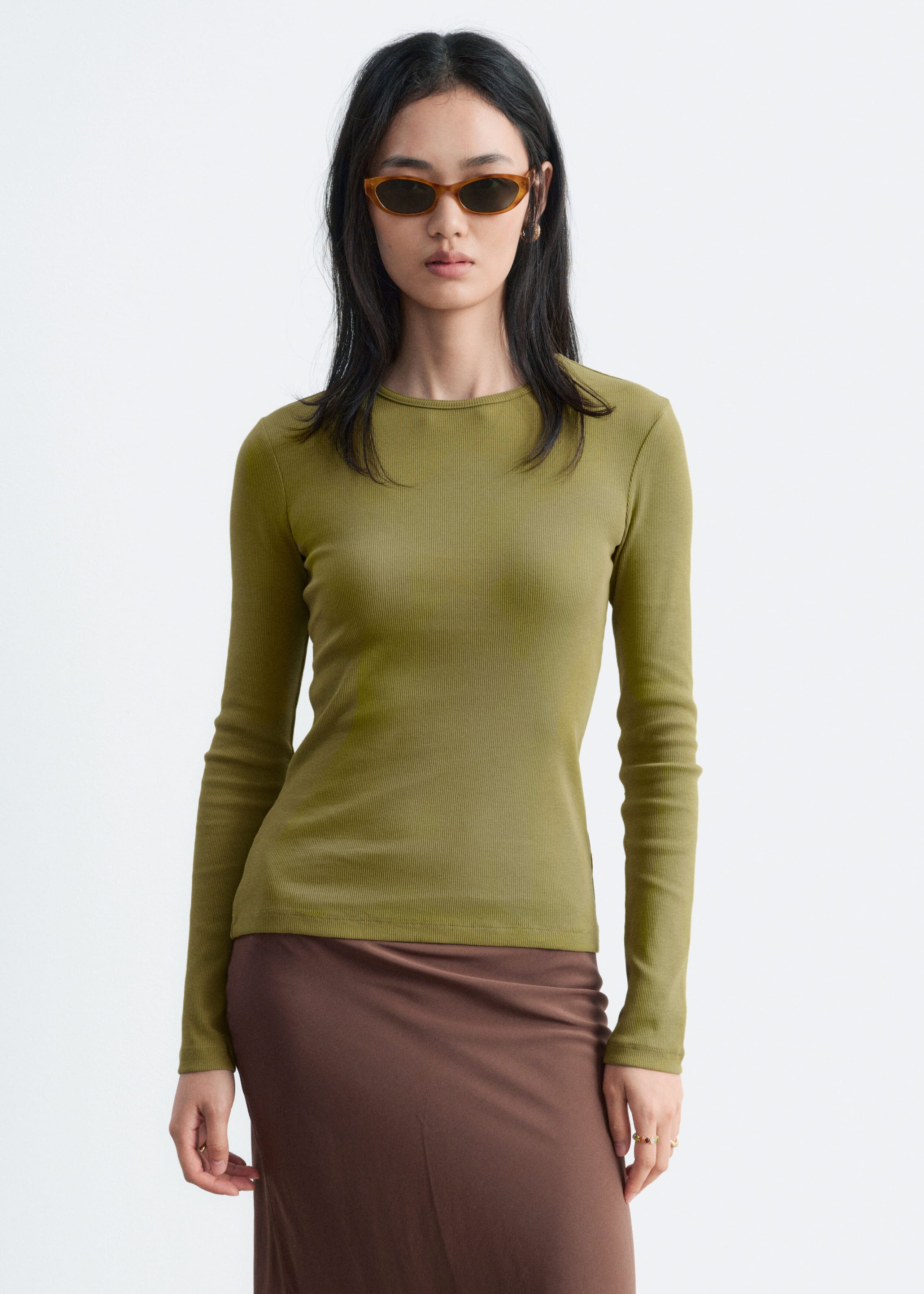 Ribbed Long-Sleeve Top - Green - Still Life