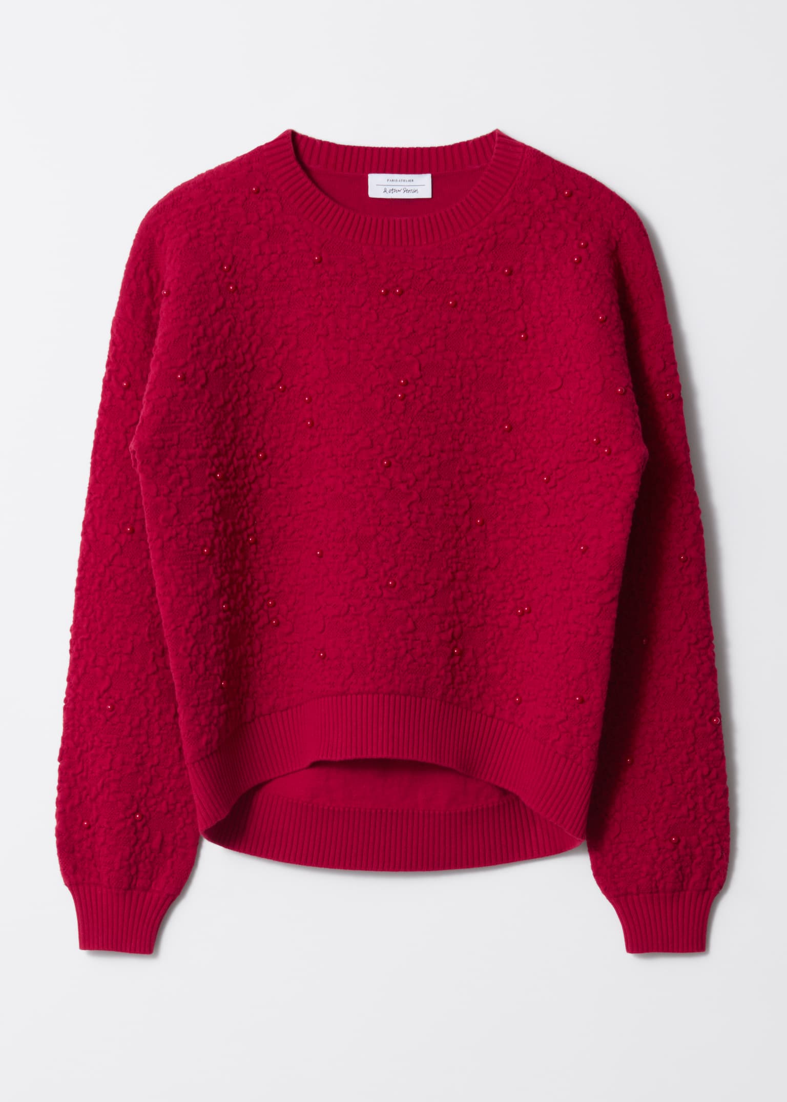 Teksturowany sweter z żakardowej dzianiny - Czerwony/Czarny