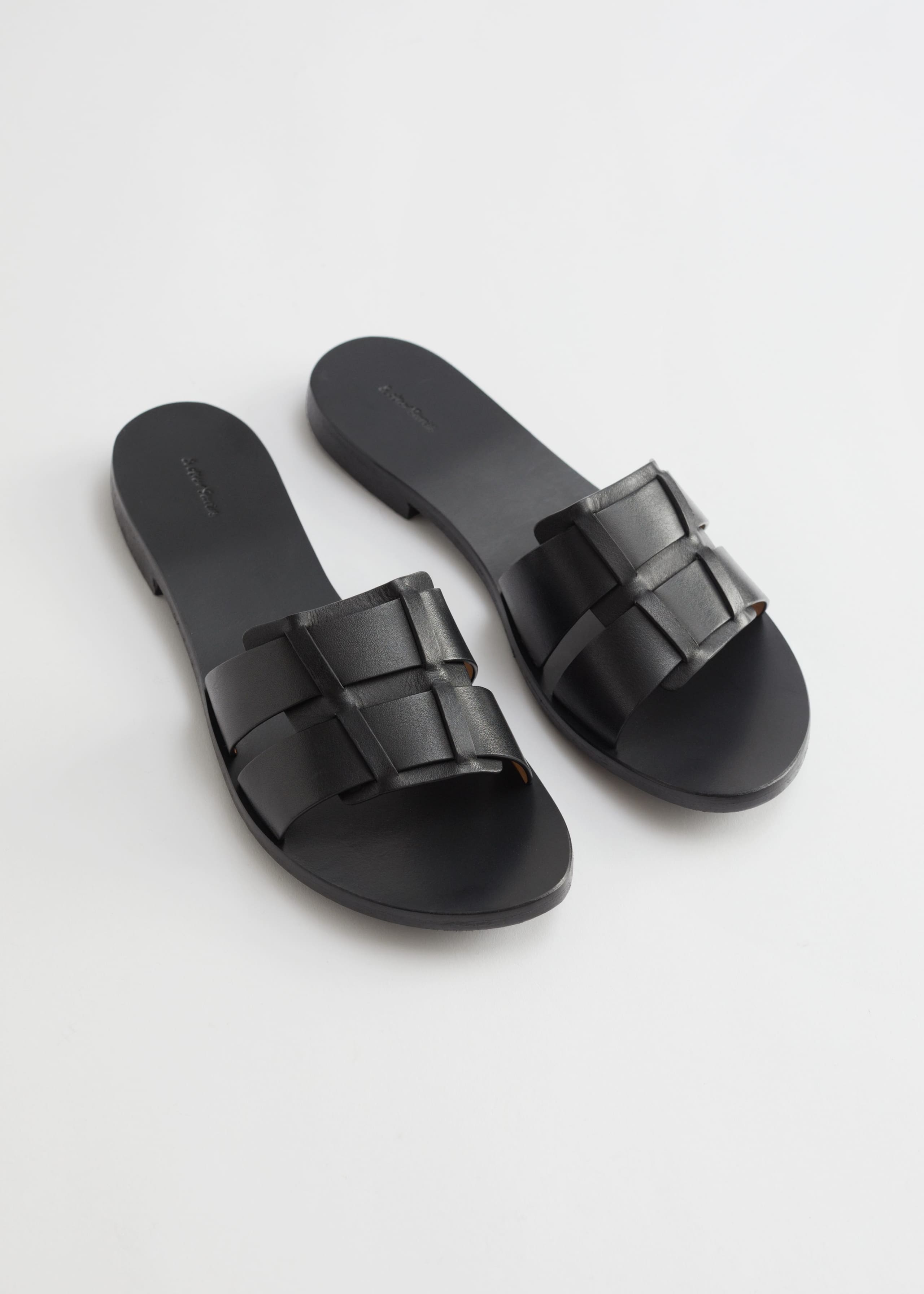 Duo Strap Leather Sandals - Black - Bodegón