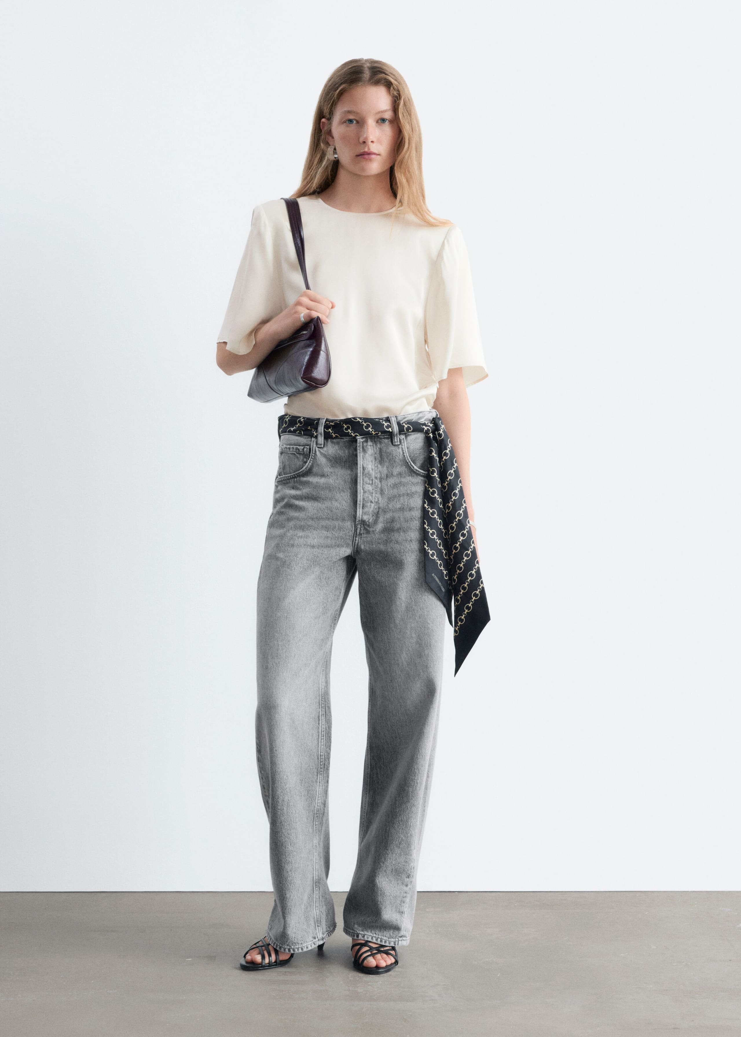 Pleated Side Slim Blouse - White - Lookbook