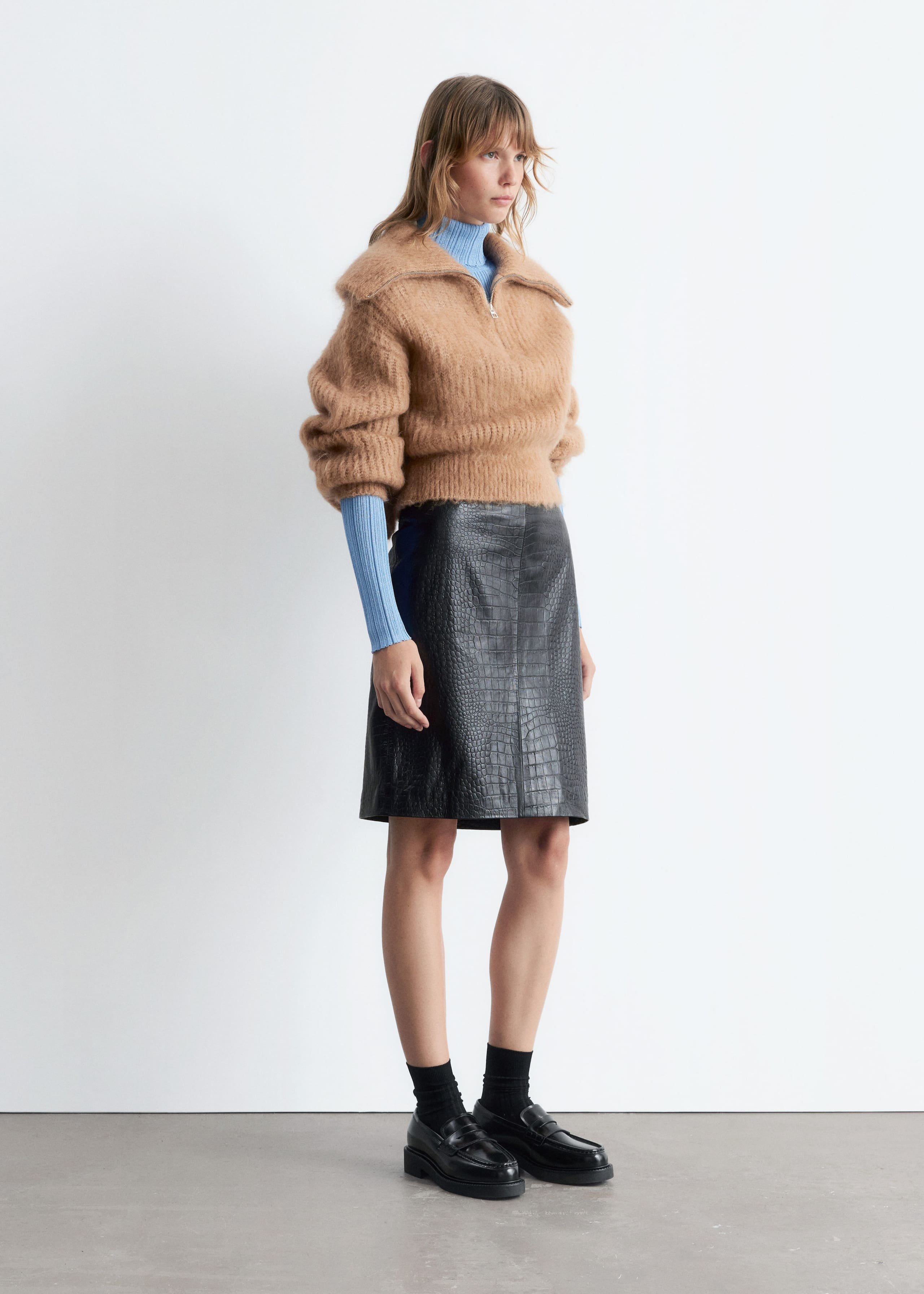 Image of Rib-Knit Zip-Up Sweater