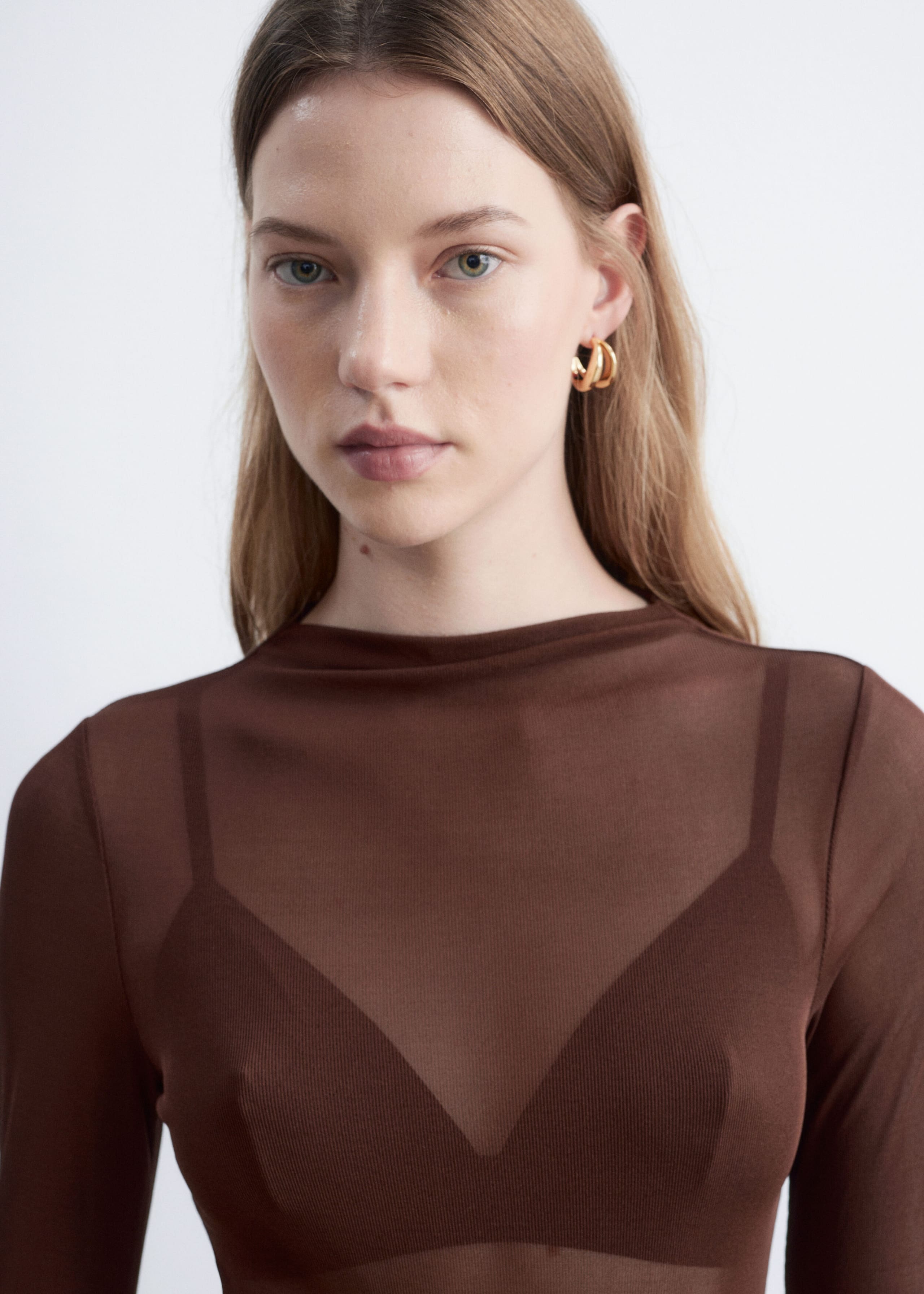Ribbed Silk Top - Dark Brown - Lookbook