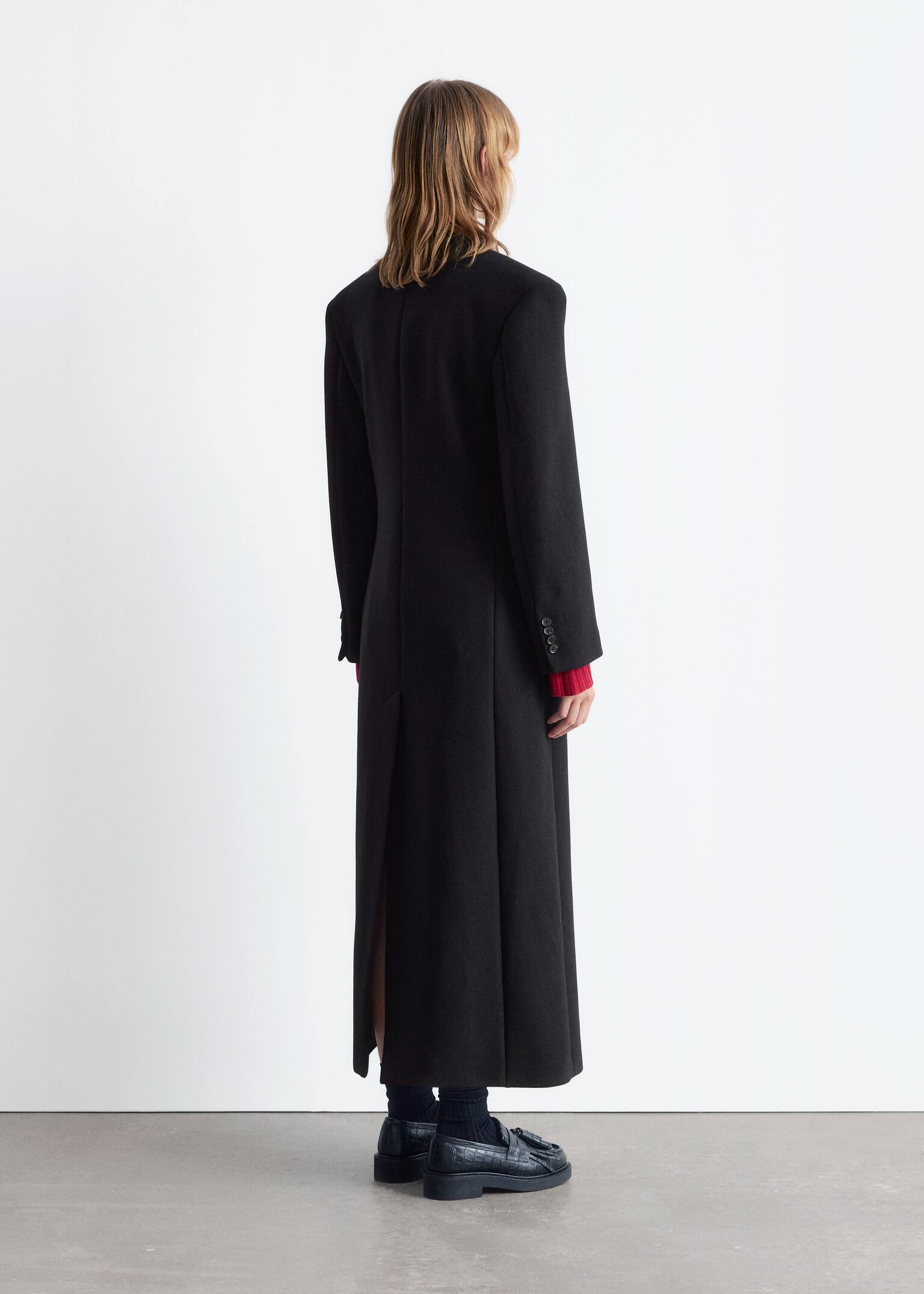 Long Wool Coat - Schwarz/Grau meliert - 4
