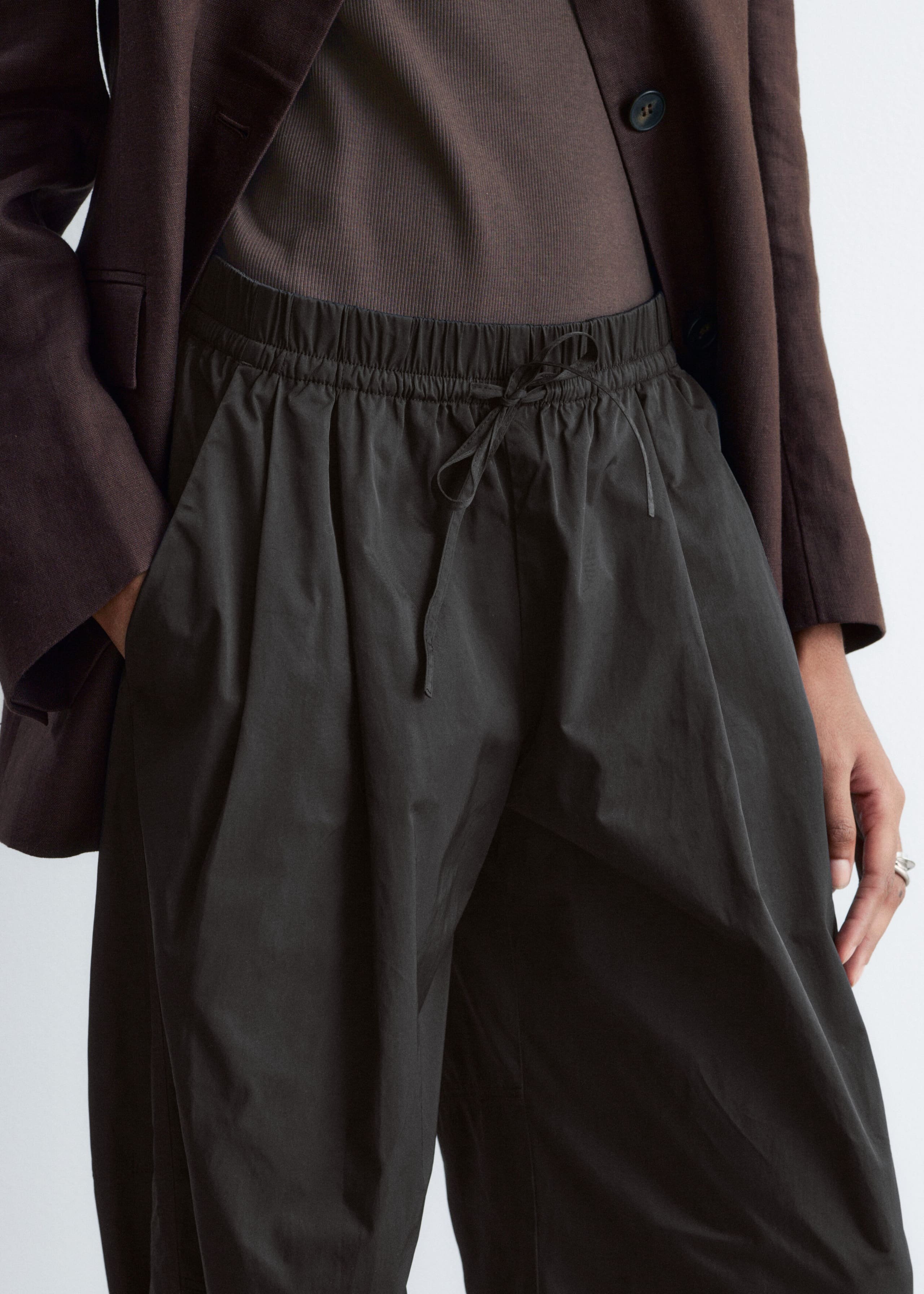 Image of Drawstring Barrel Leg Trousers