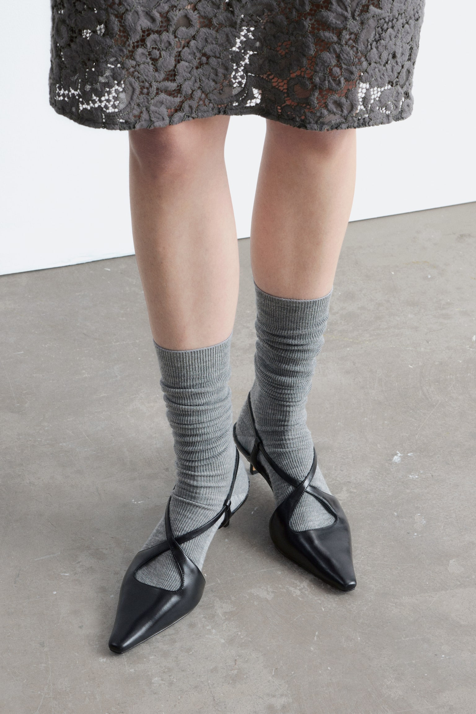 Leren slingback-pumps met gekruiste bandjes - Zwart/Rood - 1