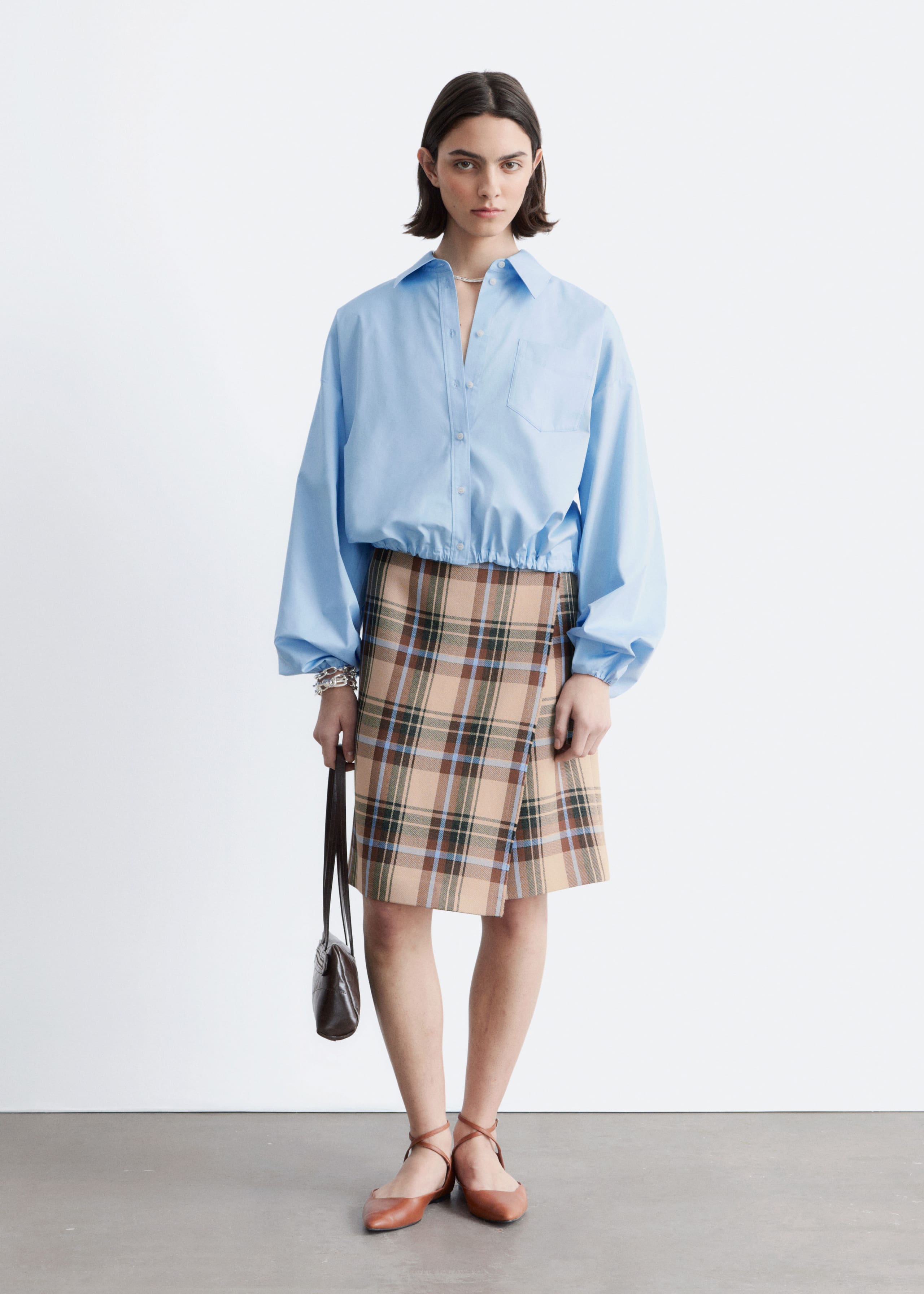 Image of Knee-Length Tartan Wrap Skirt