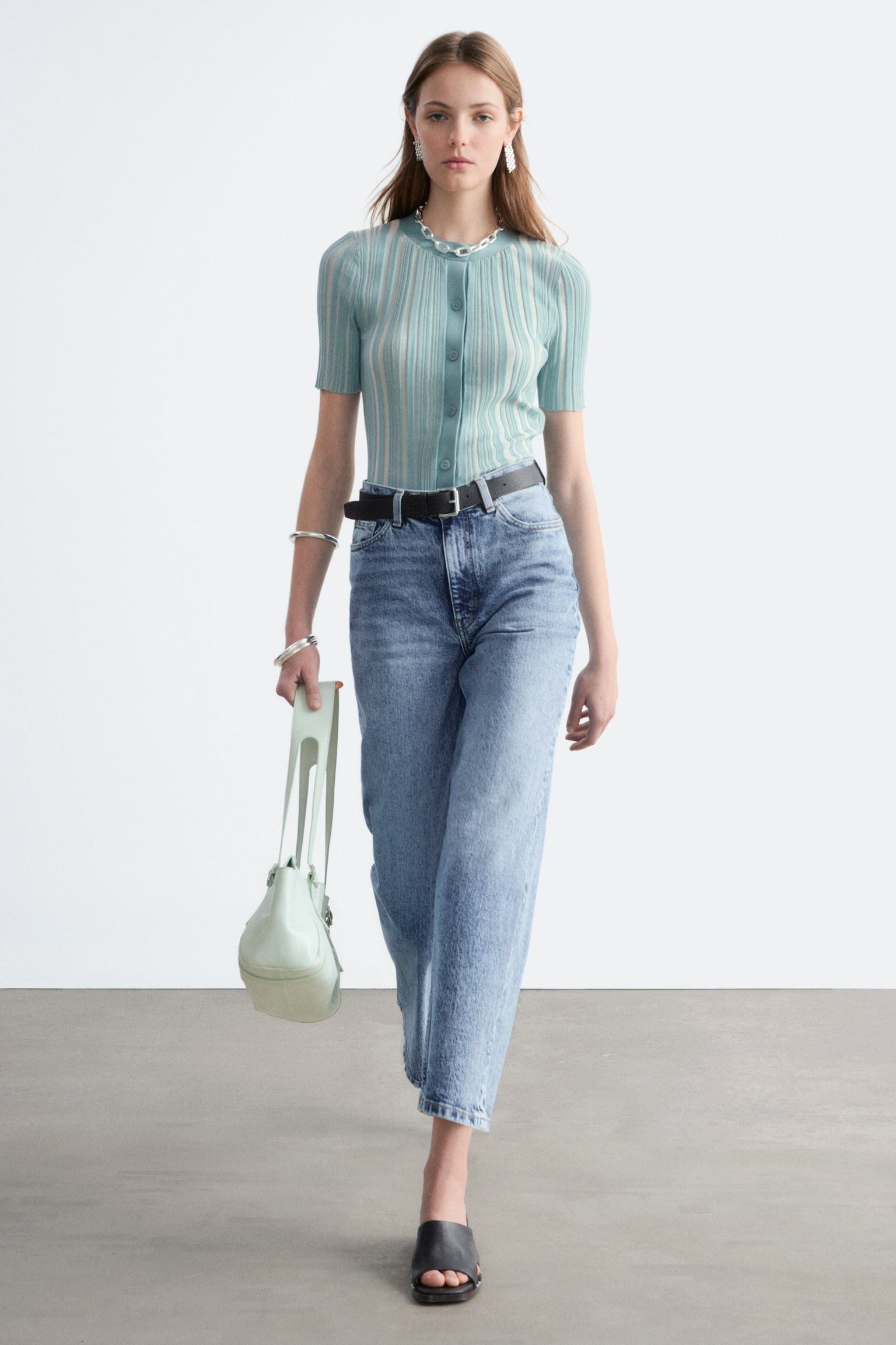 Jeans a gamba larga cropped - Azzurro/Bianco/Blu medio - 5