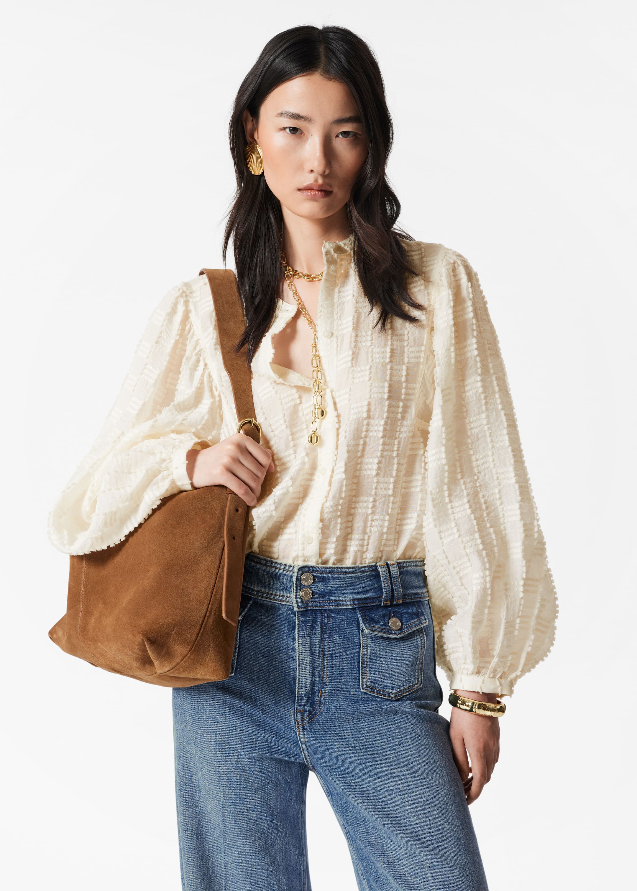 Grösseres Bild ansehen: Strukturierte Bluse mit voluminösen Ärmeln - Weiß - DAMEN | H&M CH 1