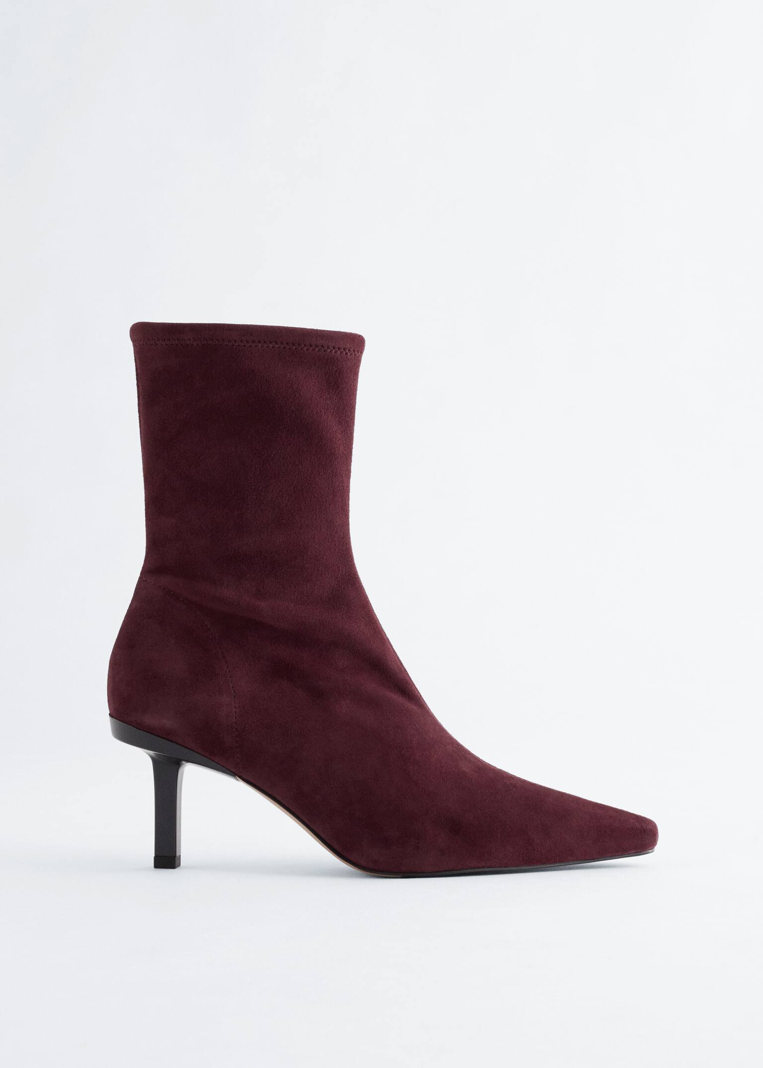 Stretch-Leather Ankle Boots - Burgundy
