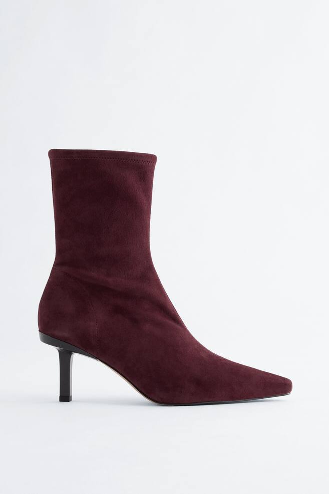 Stretch-Leather Ankle Boots - Burgundy/Black Leather - 1