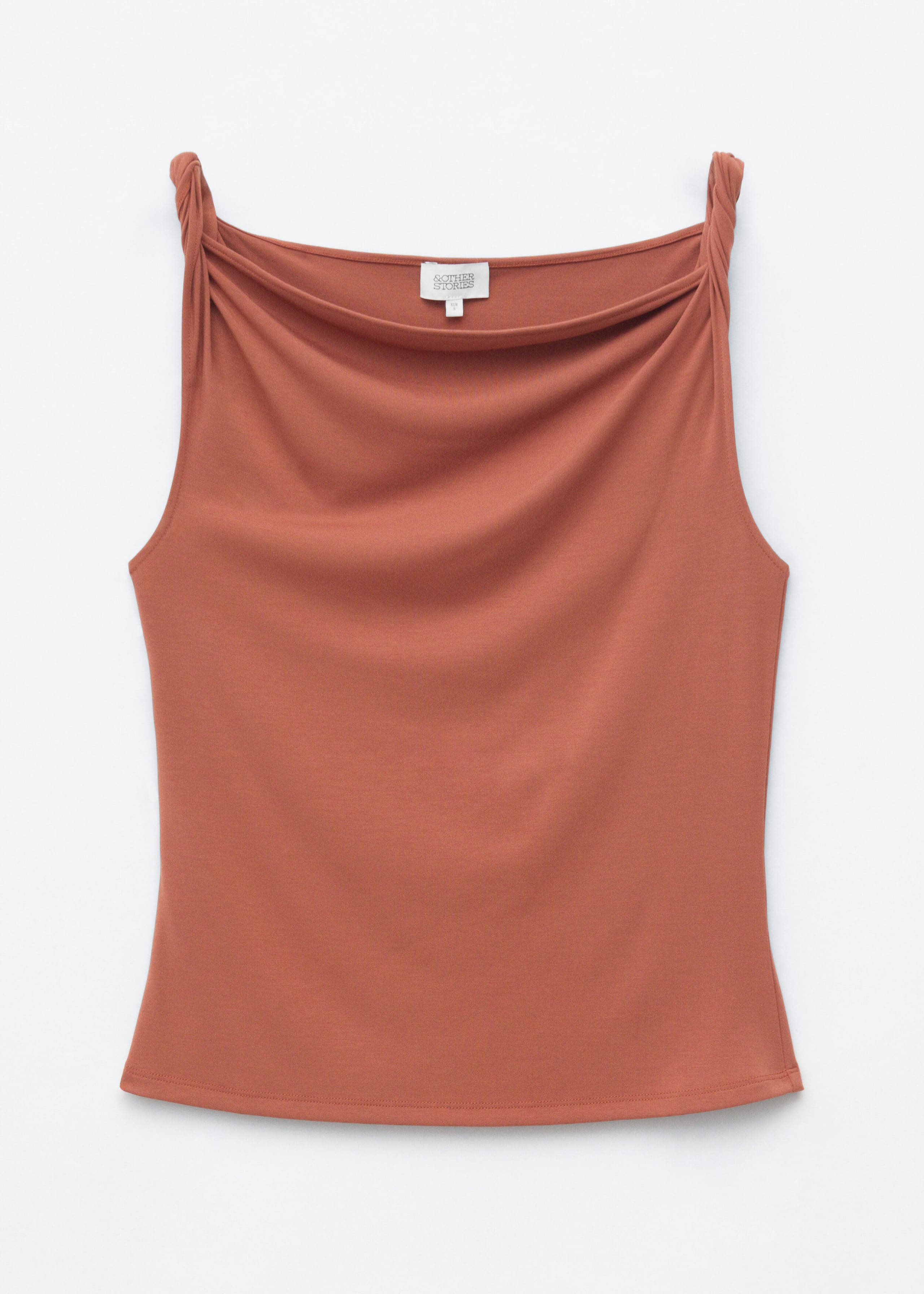 Twist-Shoulder Jersey Top - Brown - Still Life