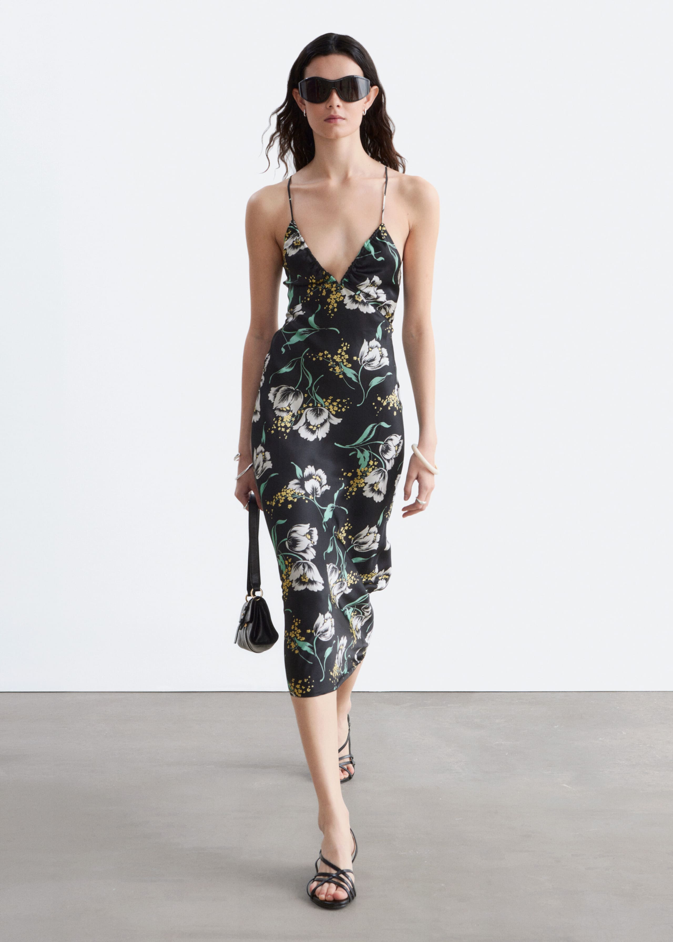 Satin Slip Midi Dress - Pink Floral - Lookbook