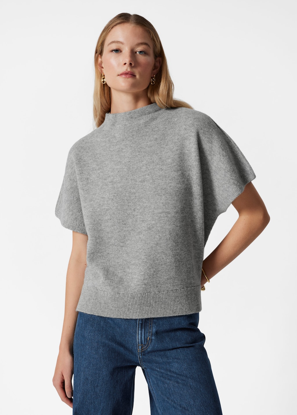 Knitted Wool Top - Light grey - Lookbook