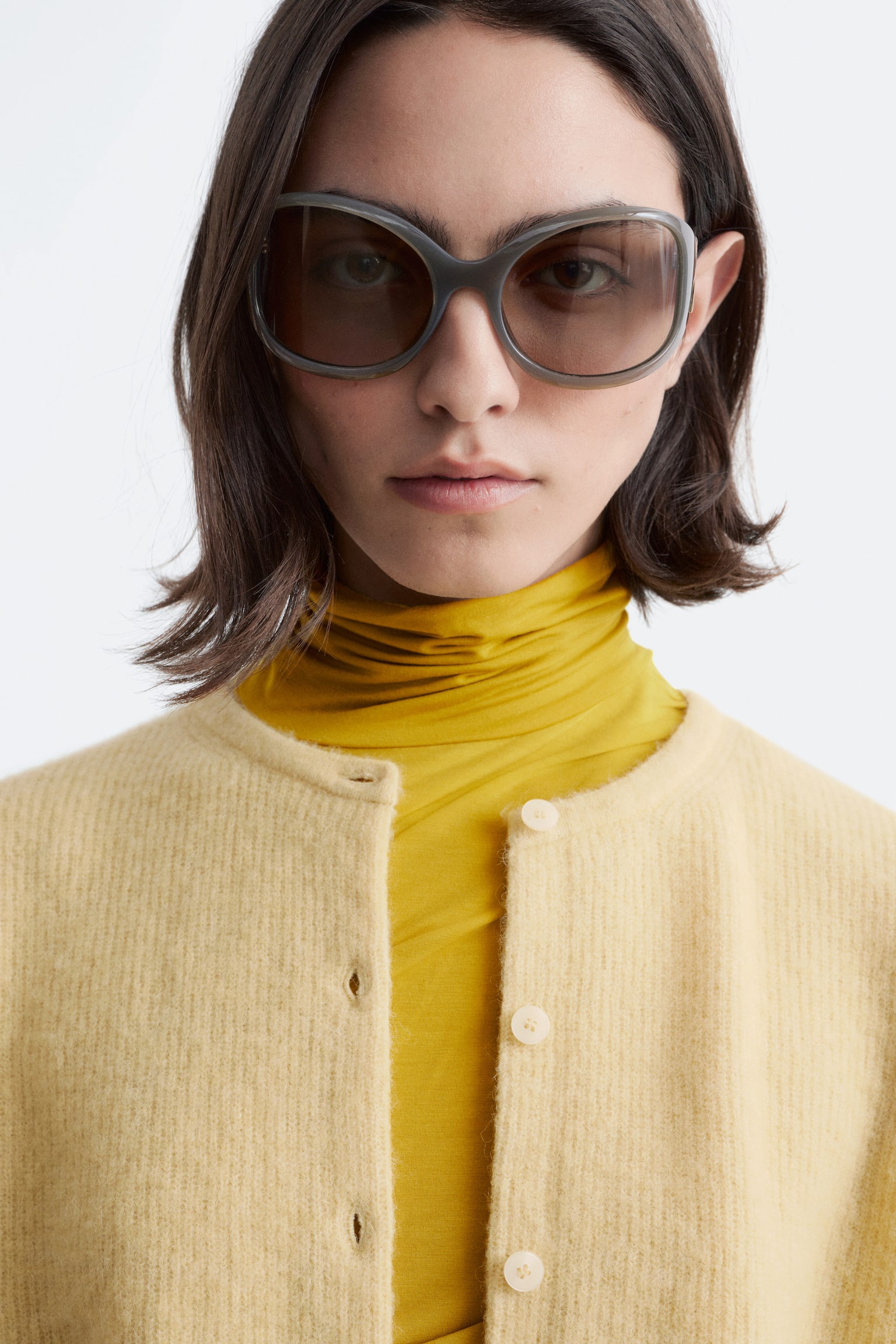 Cardigan en maille d’alpaga mélangé - Jaune pastel/Vert/Beige/Rose poudré/Blanc/Gris/Taupe/Brun taupe/Bordeaux chiné - 7