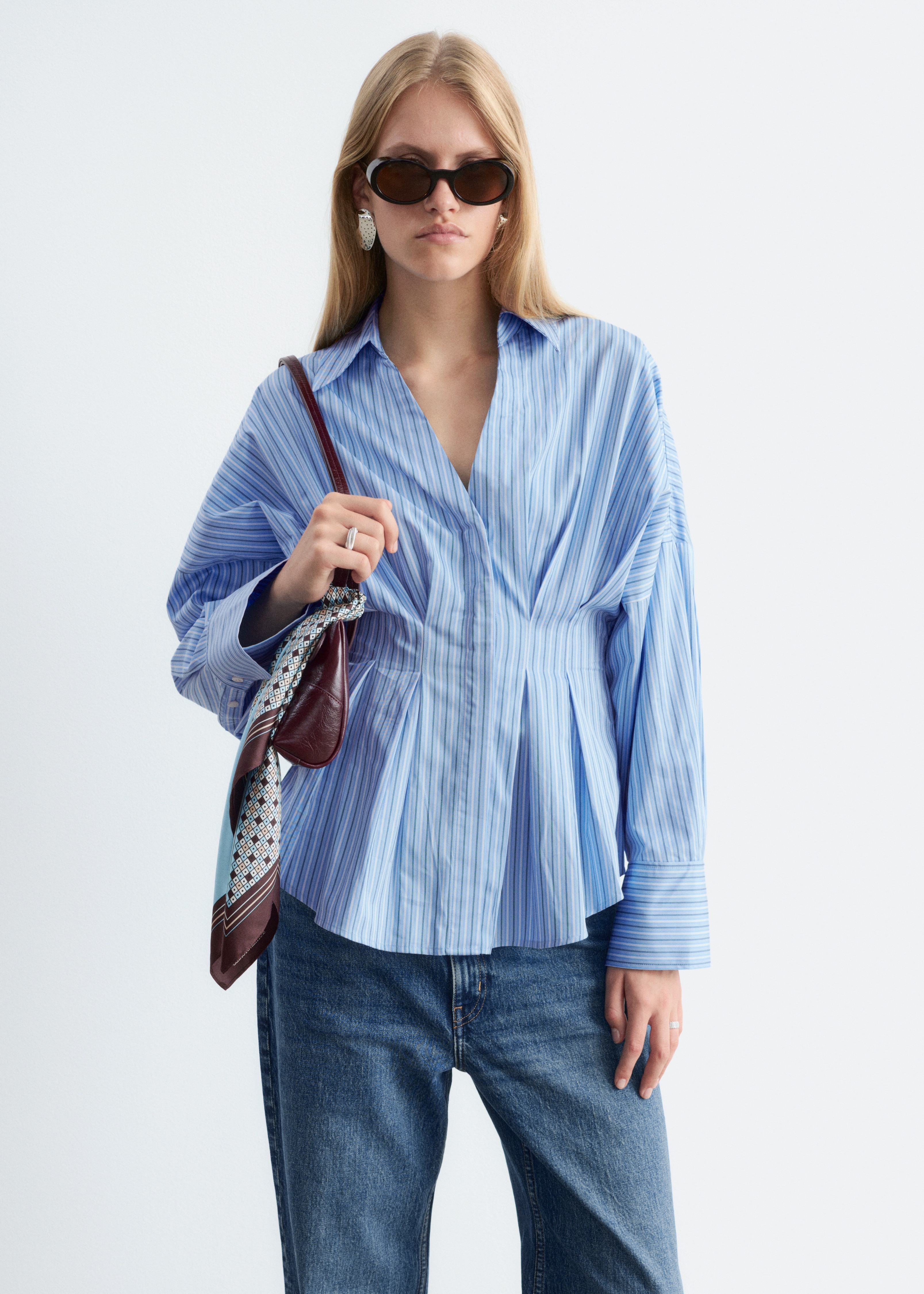 Fitted-Waist Cotton Shirt - Μπλε/Λευκό/Γκρι/Ροζ/Λευκό/Σκούρο Καφέ