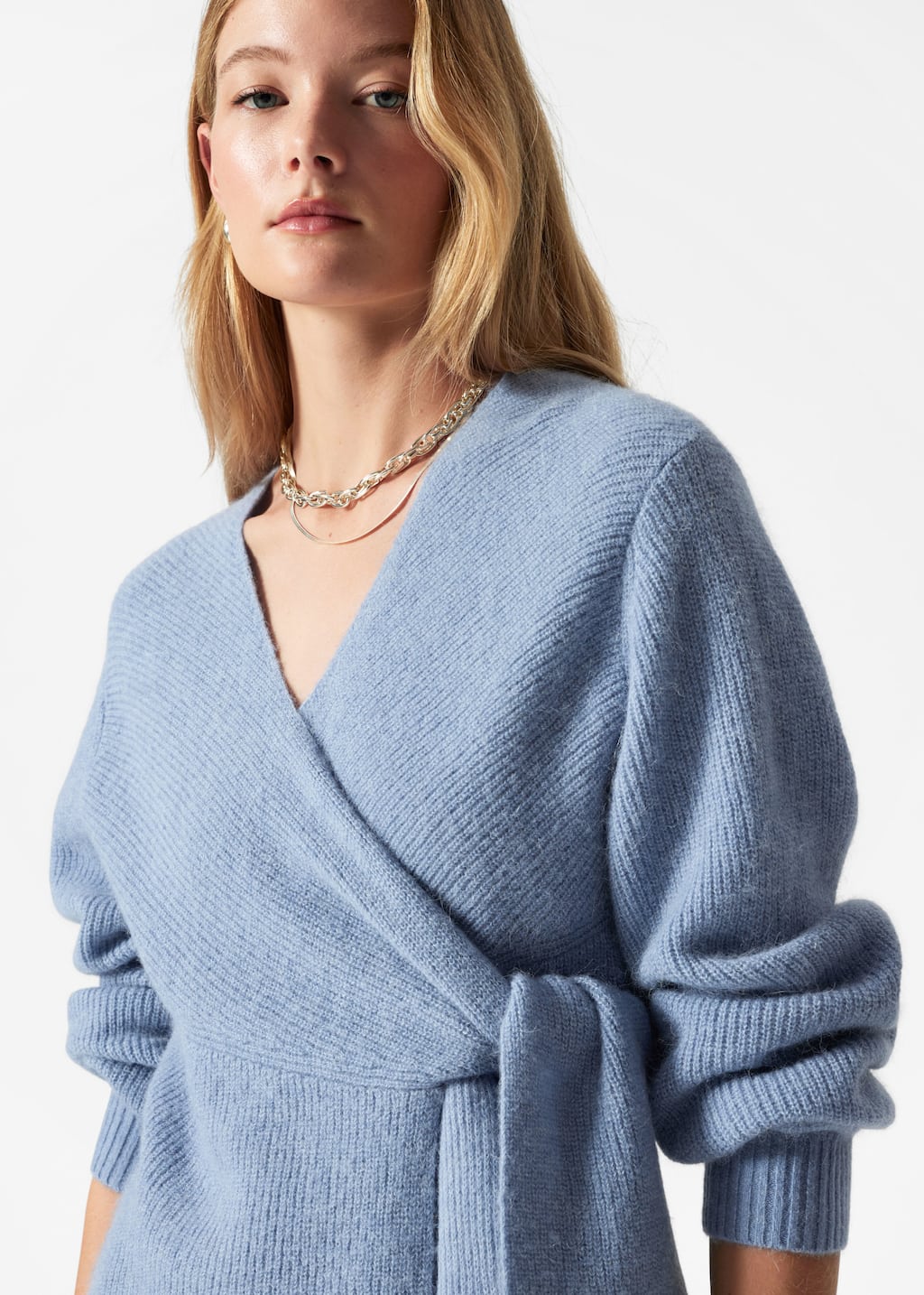 Alpaca-Blend Knitted Wrap Cardigan - Blue - Lookbook