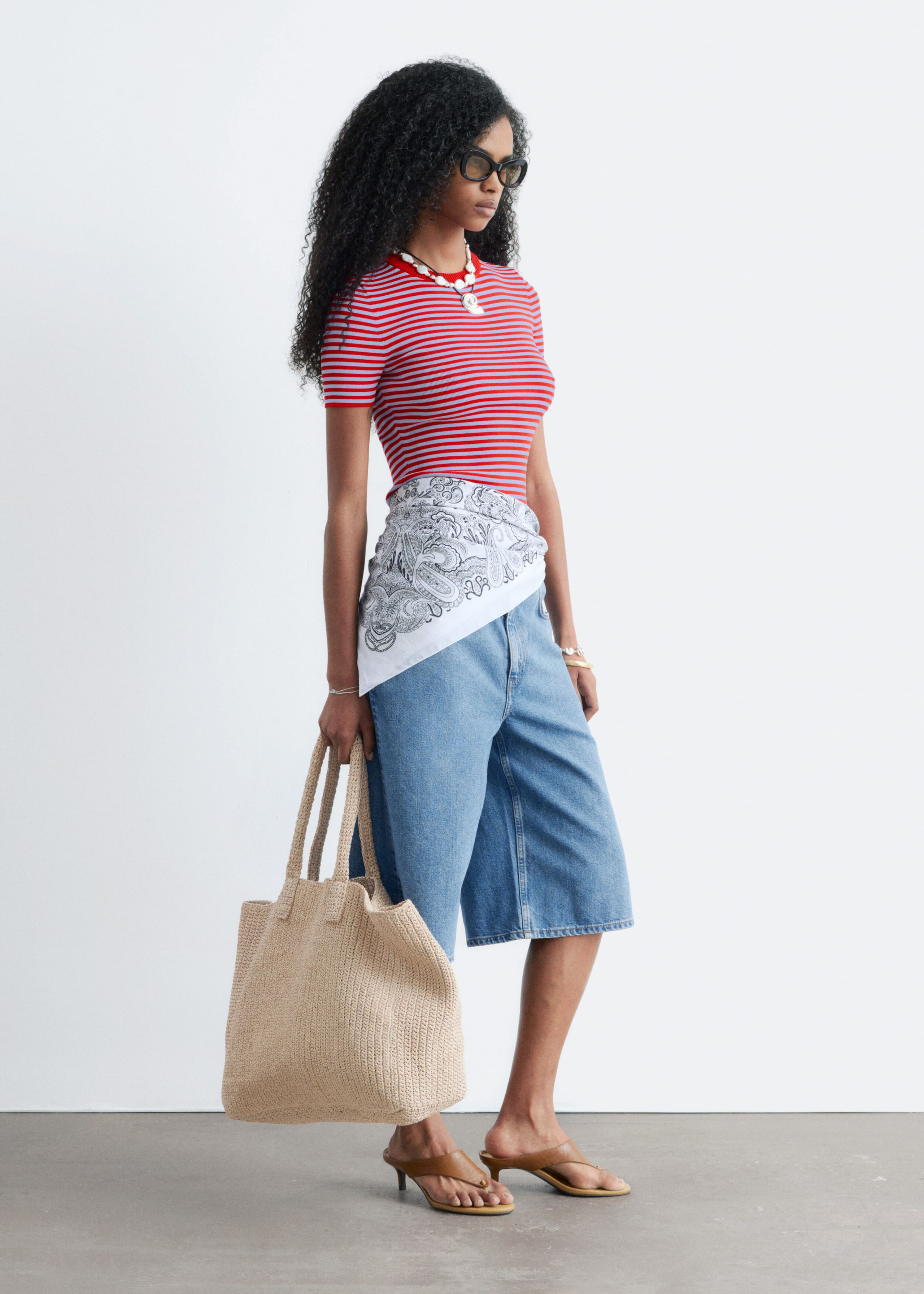 T-shirt côtelé - Rouge/Lilas/Rayé - Lookbook