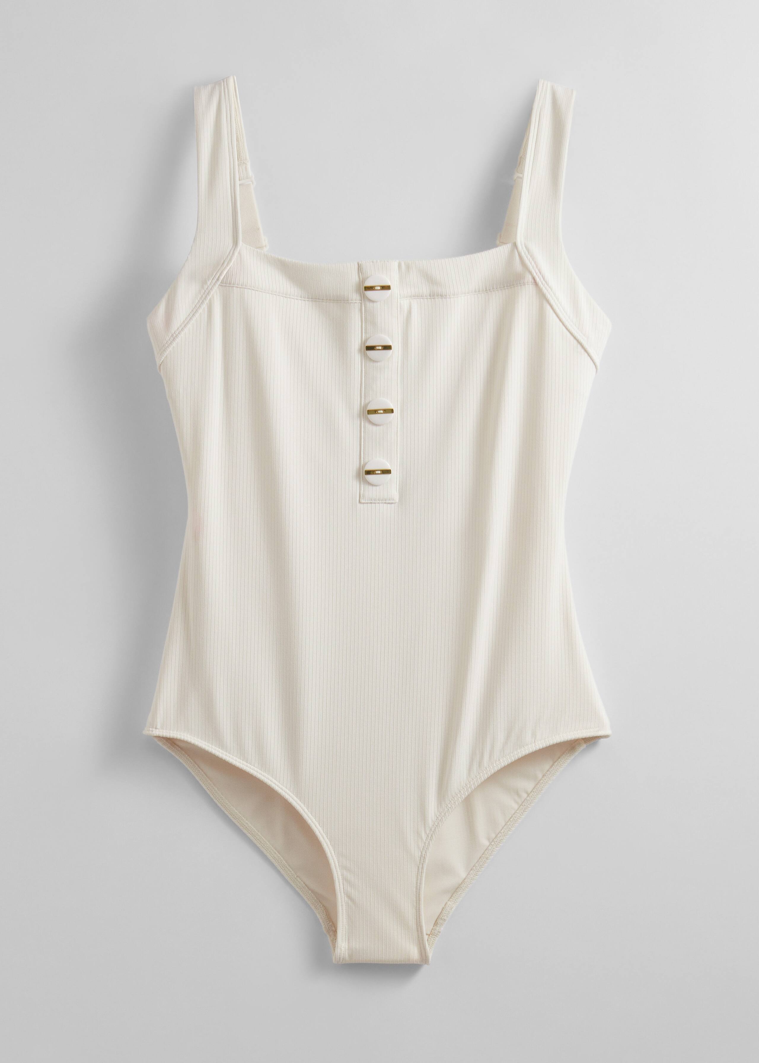 Button-Detailed Swimsuit - White - Still Life