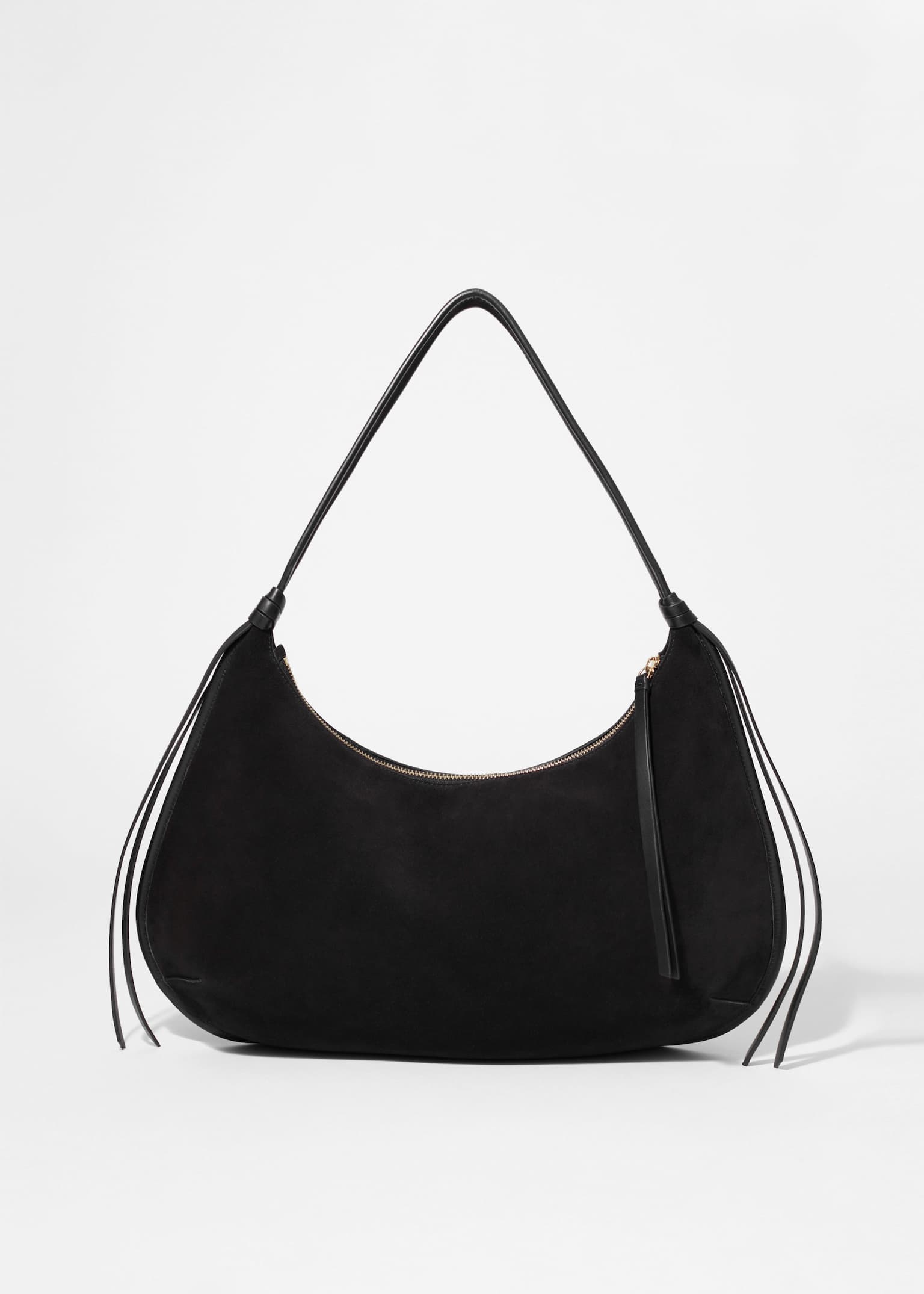 Strapcová semišová kabelka cez rameno - Čierna/Hnedá - 2