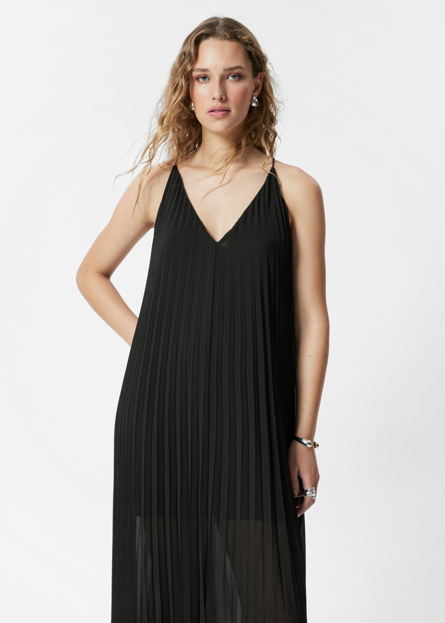 Geplooide maxi-jurk - Black/Pink - 4