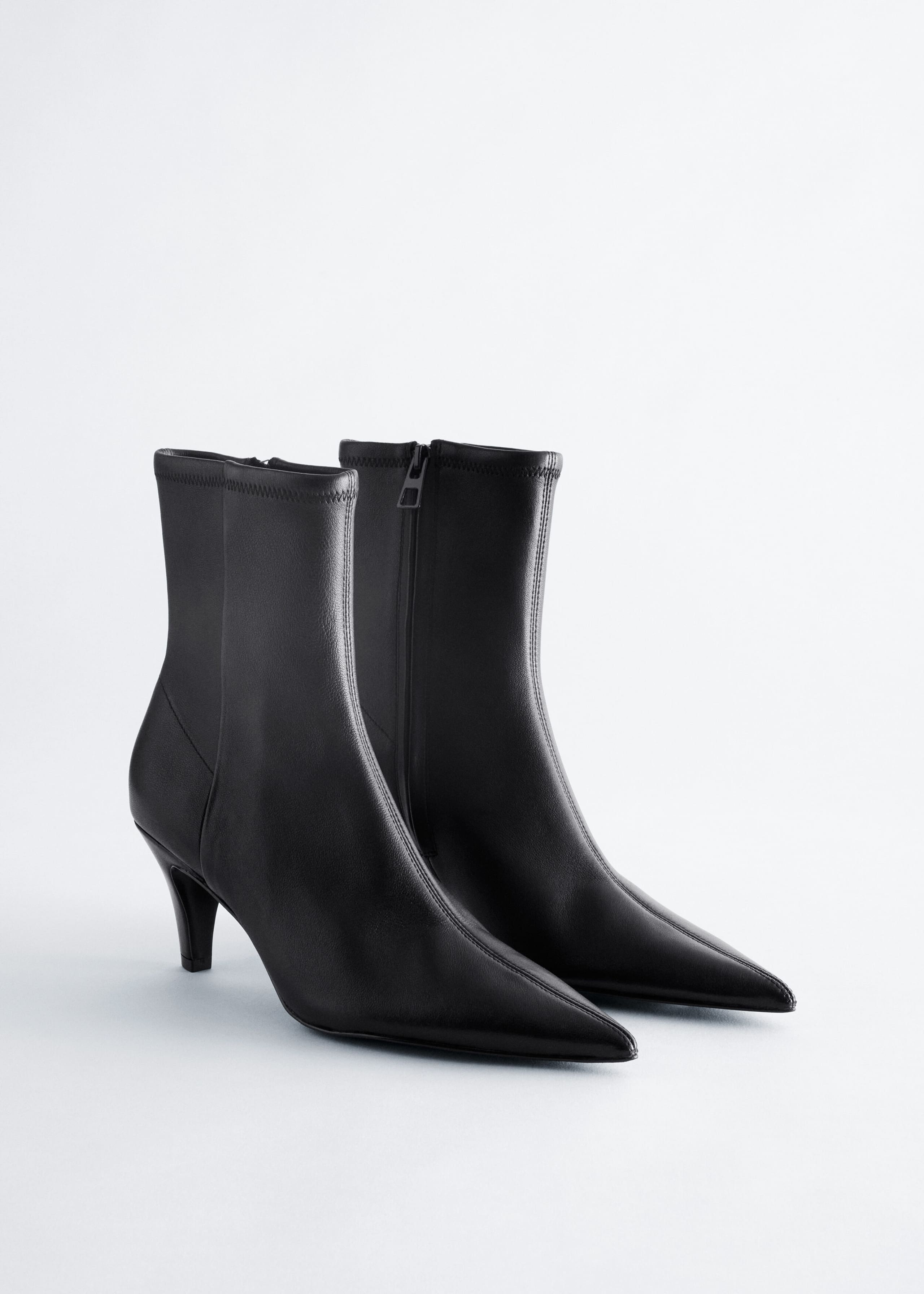 Pointed Toe Leather Ankle Boots - Black - Still Life
