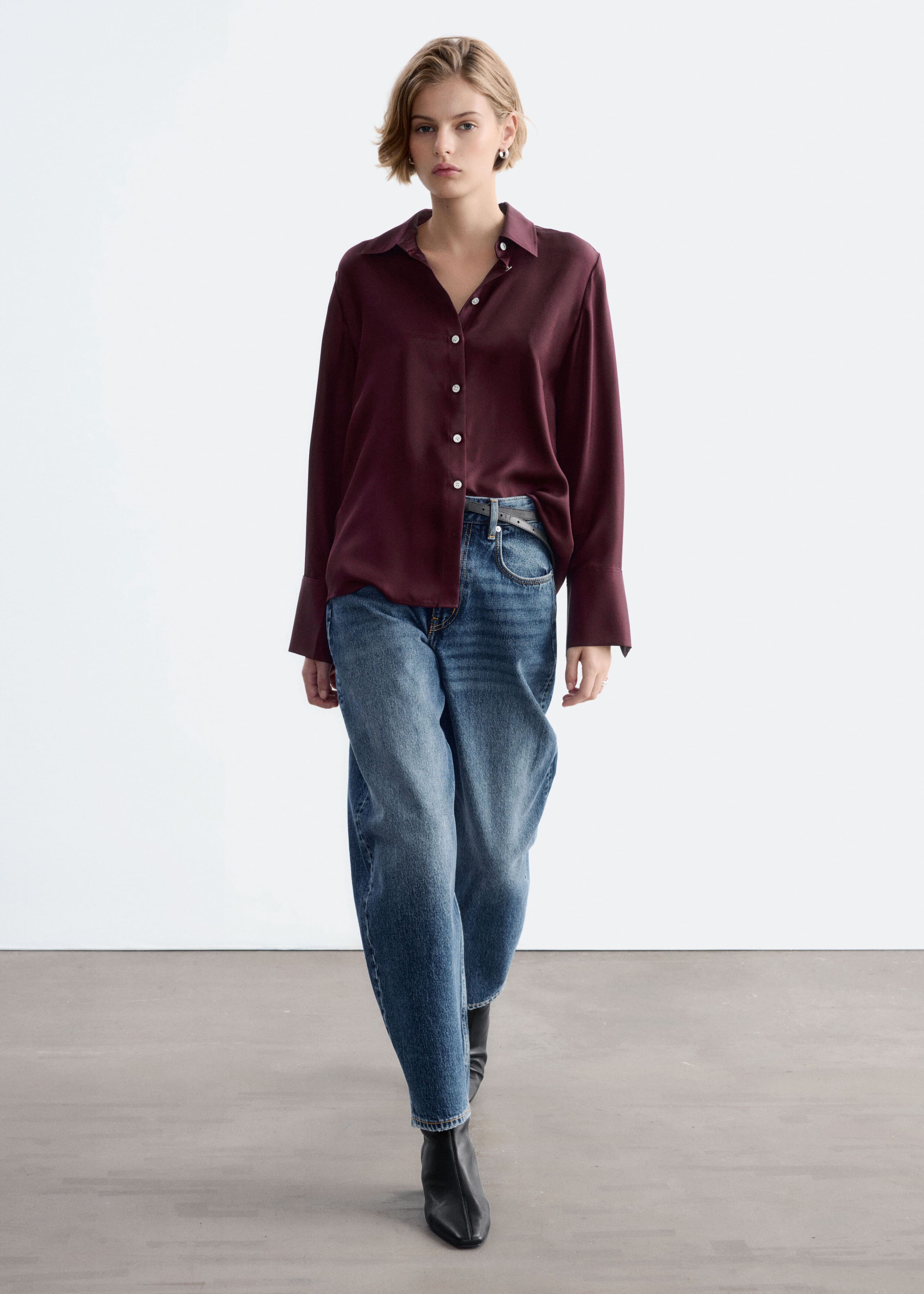 Relaxed Silk Shirt Dark Red