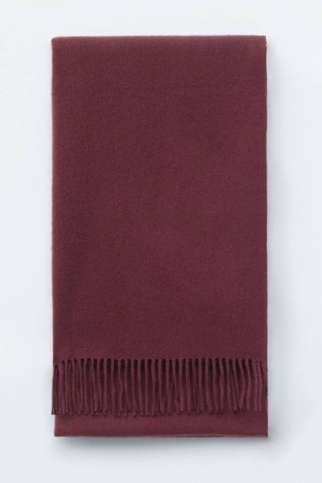 Fringed Wool Blanket Scarf - Burgundy/Dark Red/Grey/Blue/White/Mahogany - 1