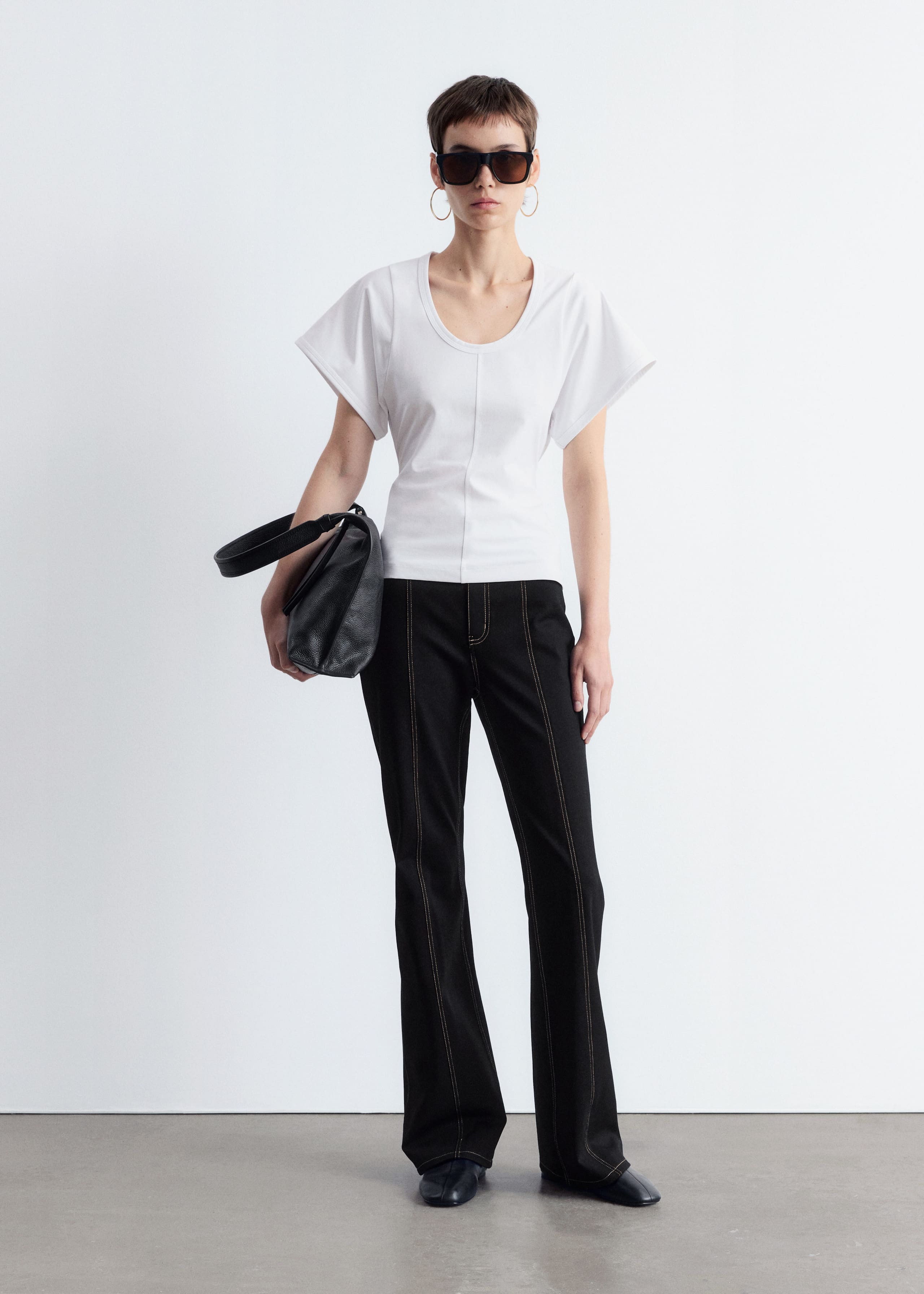 Image of Flared Topstitched Trousers