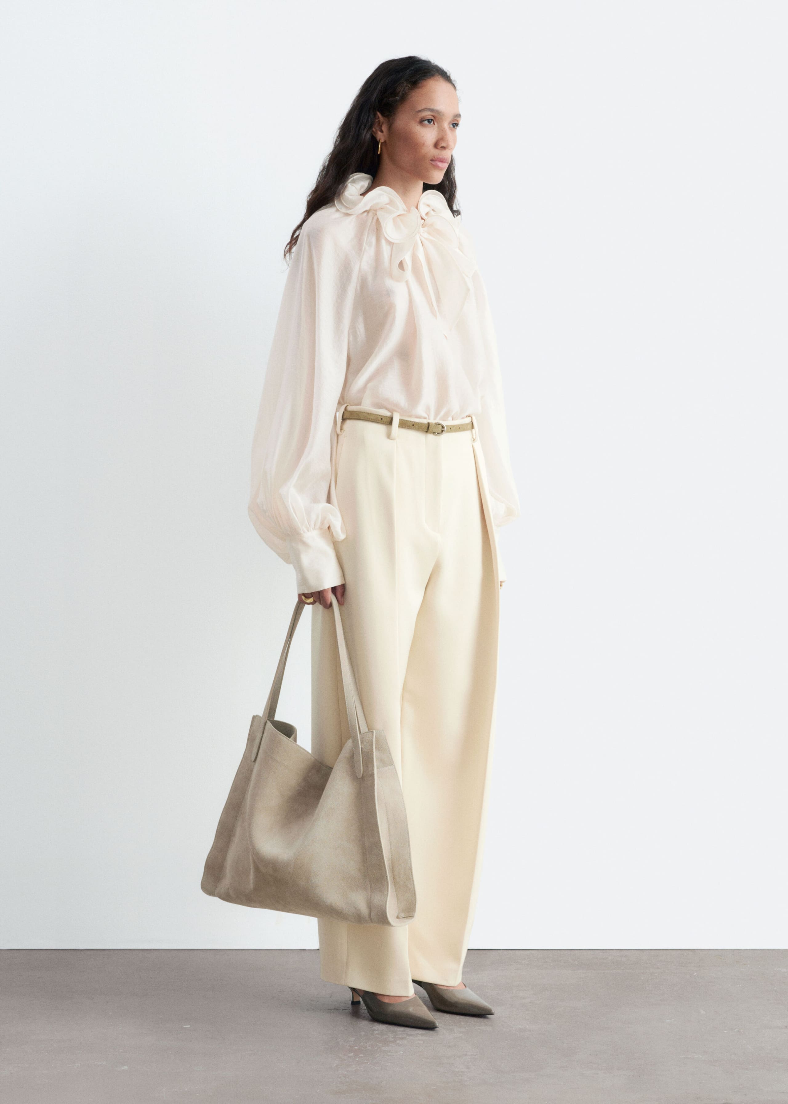 Sculptural Pleat Trousers - Cream - Lookbook