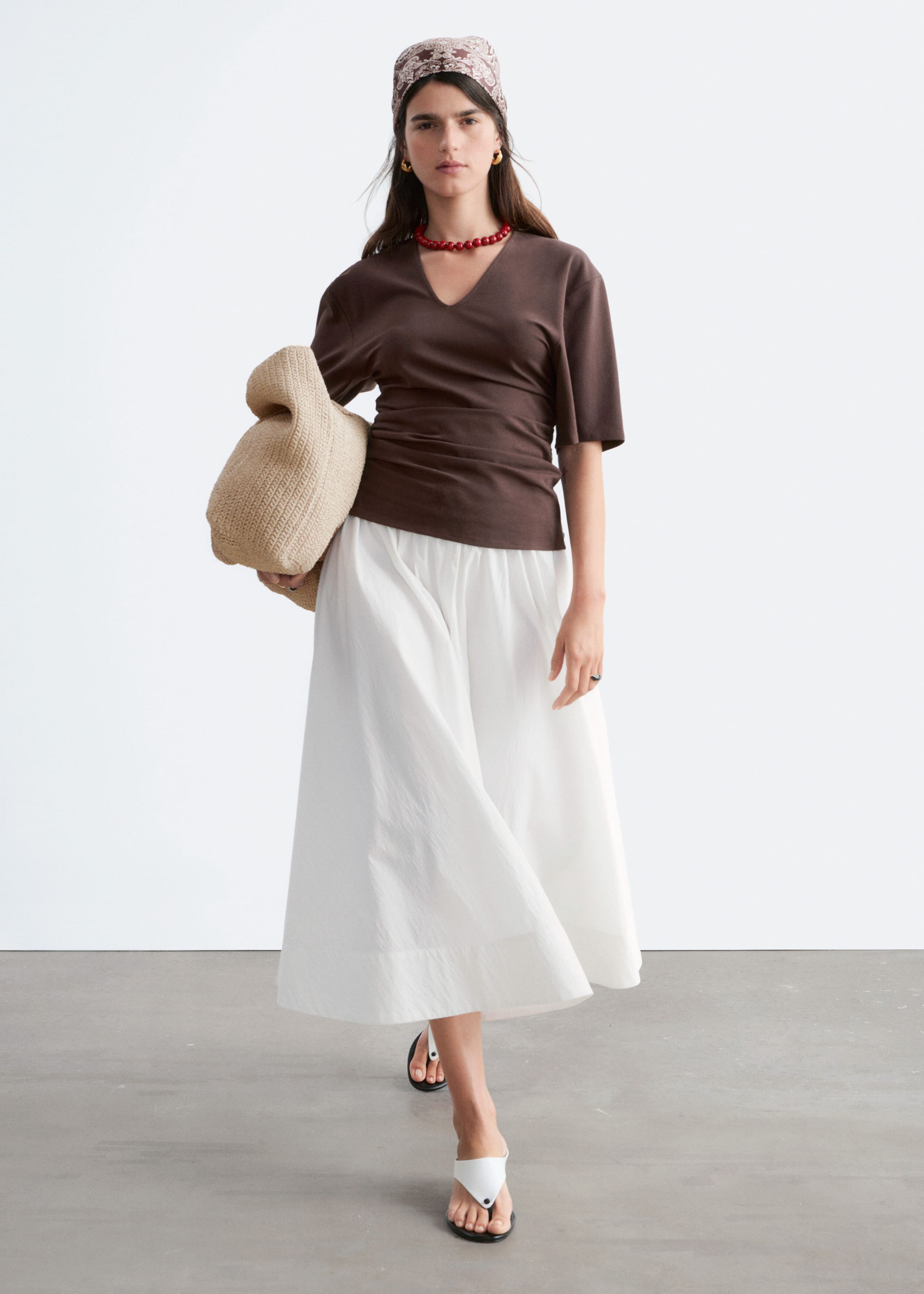 Image of T-shirt froncé à col en V